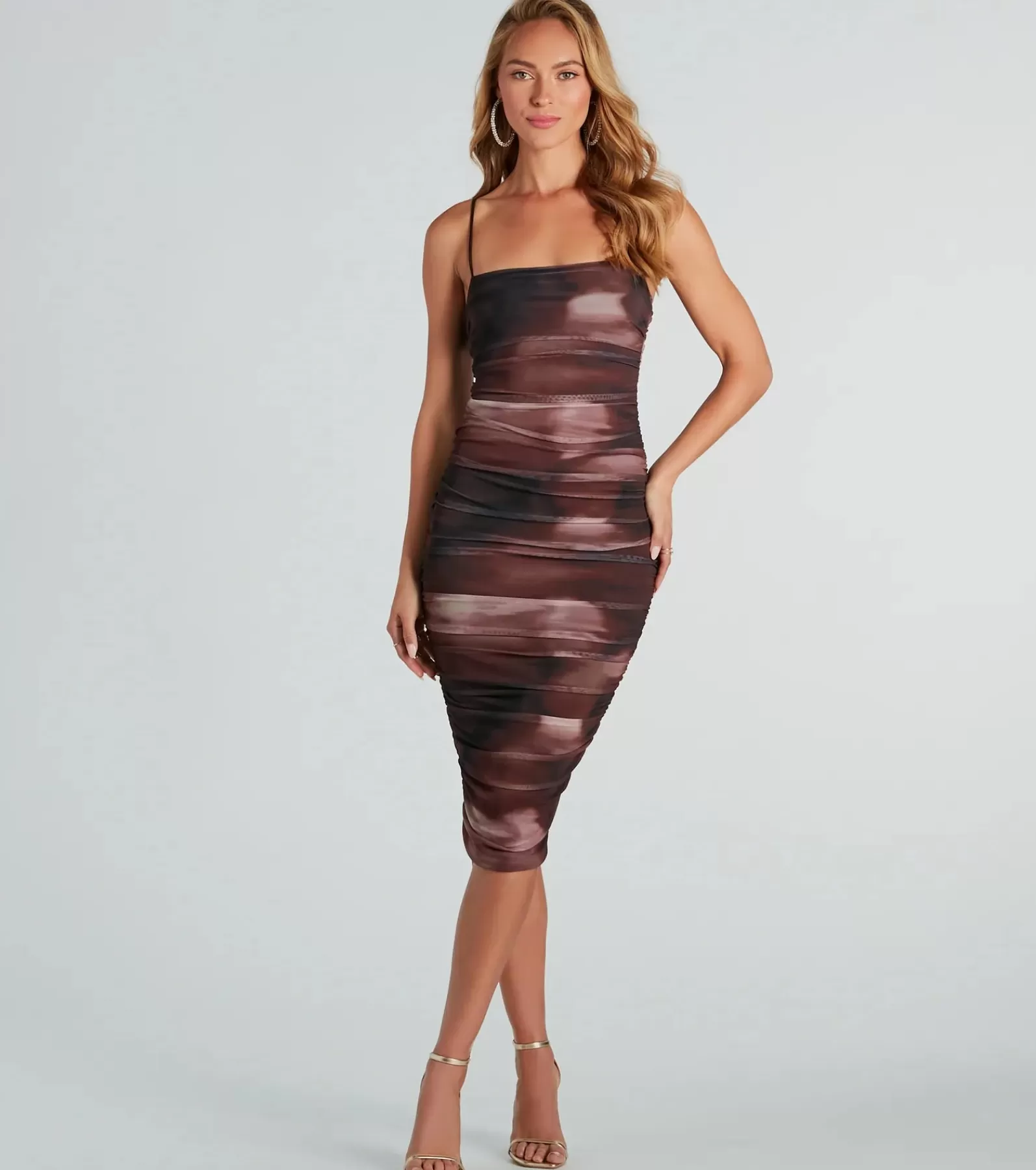 Windsor Beach Wedding Guest Dresses | Midi Dresses*Abstract Babe Ruched Mesh Midi Dress