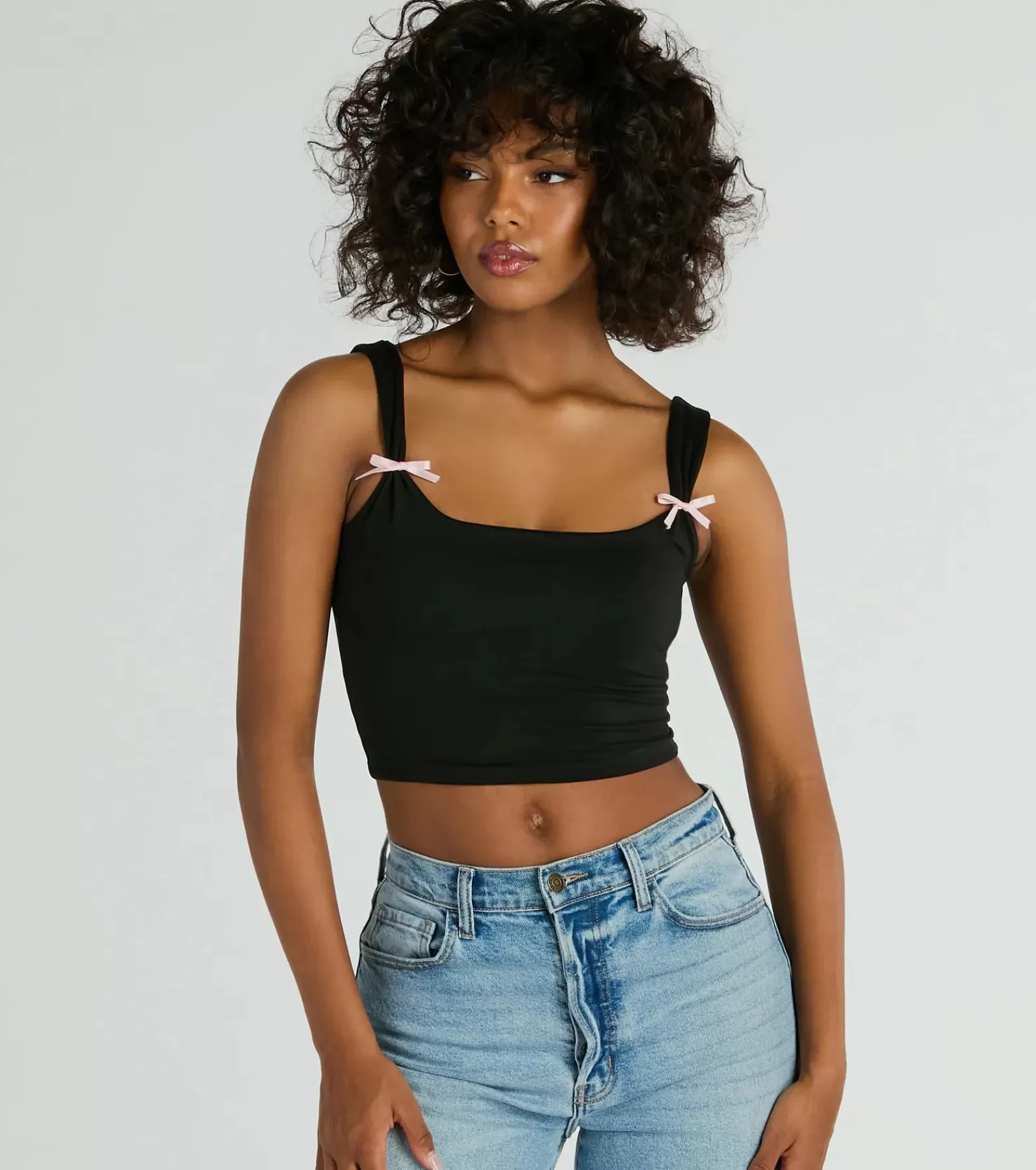 Windsor Basic Tops | Going-Out Tops*Adorable Icon Scoop Neck Bow Crop Top