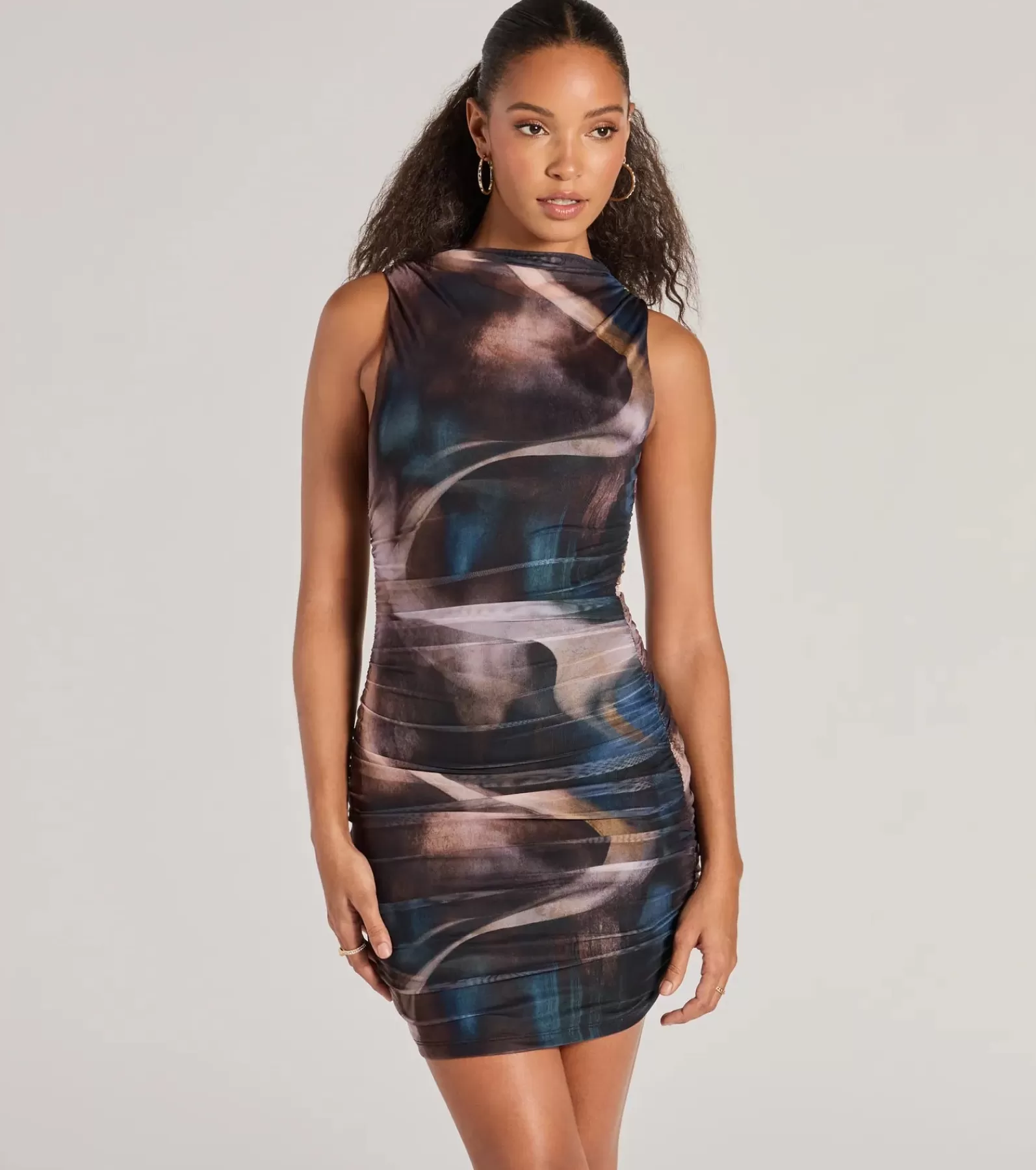 Windsor Casual Dresses*Artsy Nature Sleeveless Abstract Mesh Mini Dress