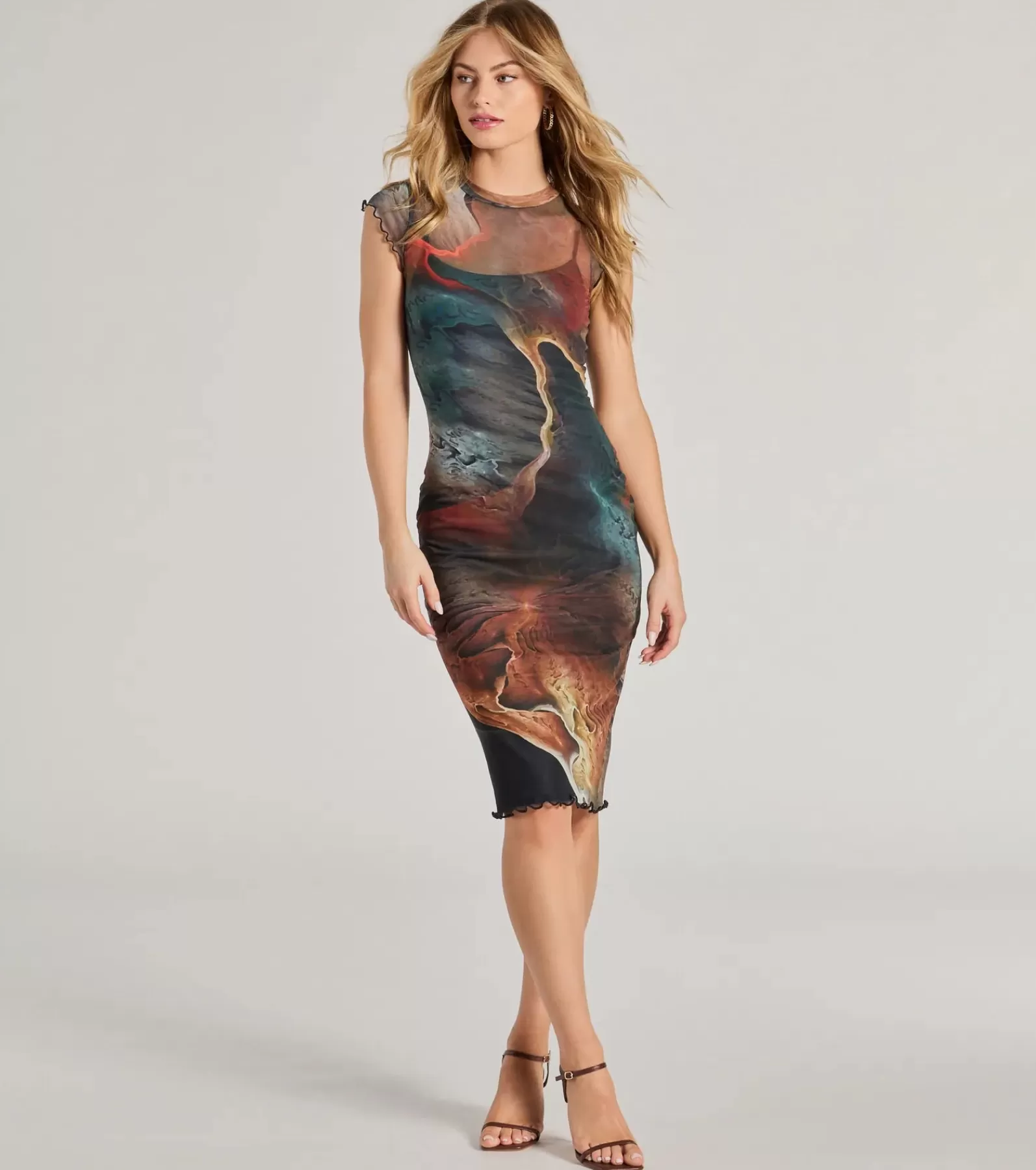 Windsor Midi Dresses | Bodycon Dresses*Bold Allure Abstract Print Mesh Midi Dress