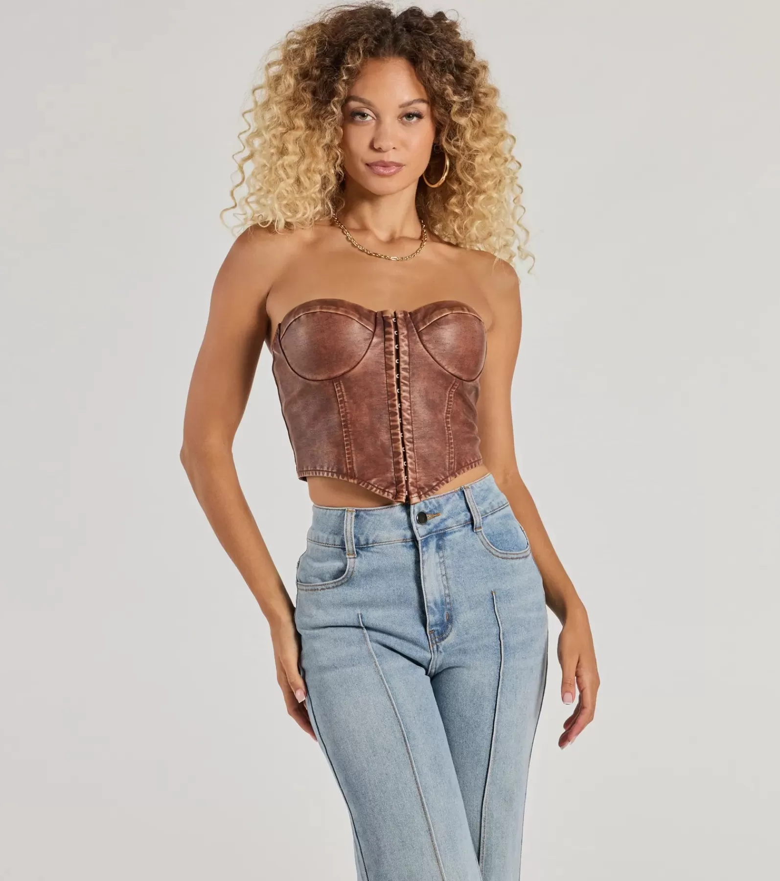 Windsor Going-Out Tops | Corset & Bustier Tops*Boldly Chic Faux Leather Cropped Corset