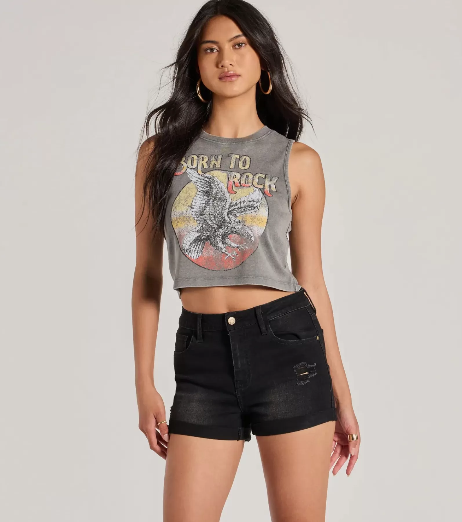 Windsor Graphic Tees | Crop Tops*Born To Rock Mineral Wash Graphic Tank Top