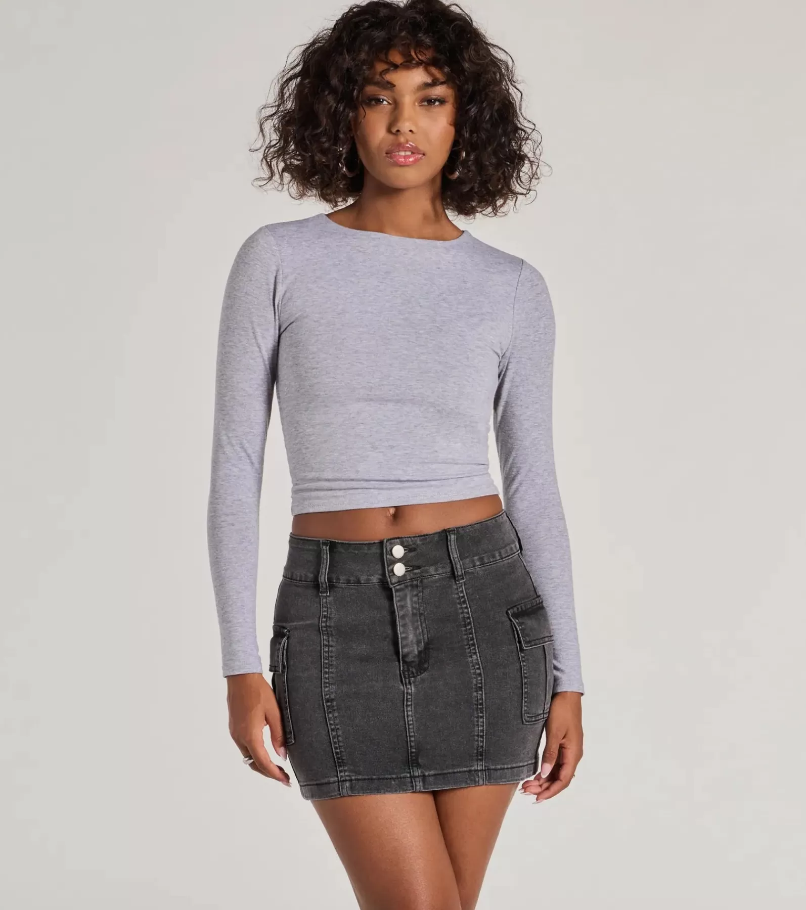 Windsor Denim Skirts | Mini Skirts*Casual Cool Girl Cargo Denim Mini Skirt