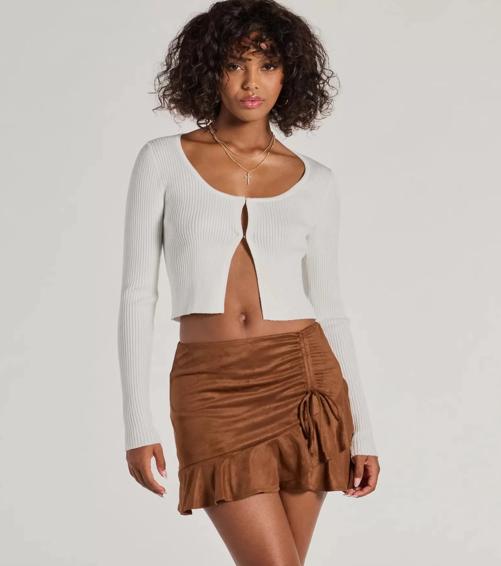 Windsor Faux Leather & Suede Bottoms | Shorts*Charming Aura Faux Suede Ruched Ruffled Skort