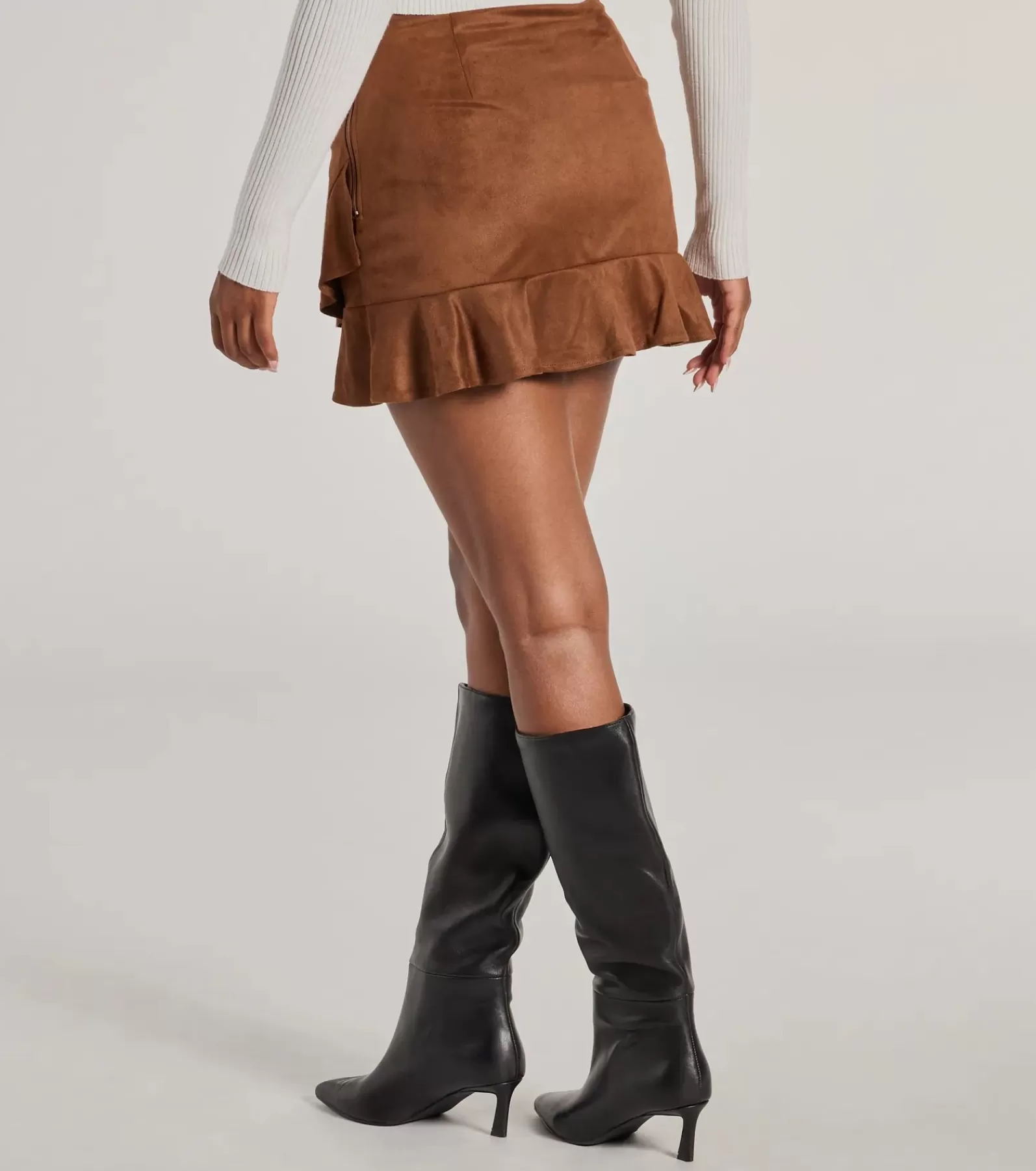 Windsor Faux Leather & Suede Bottoms | Shorts*Charming Aura Faux Suede Ruched Ruffled Skort