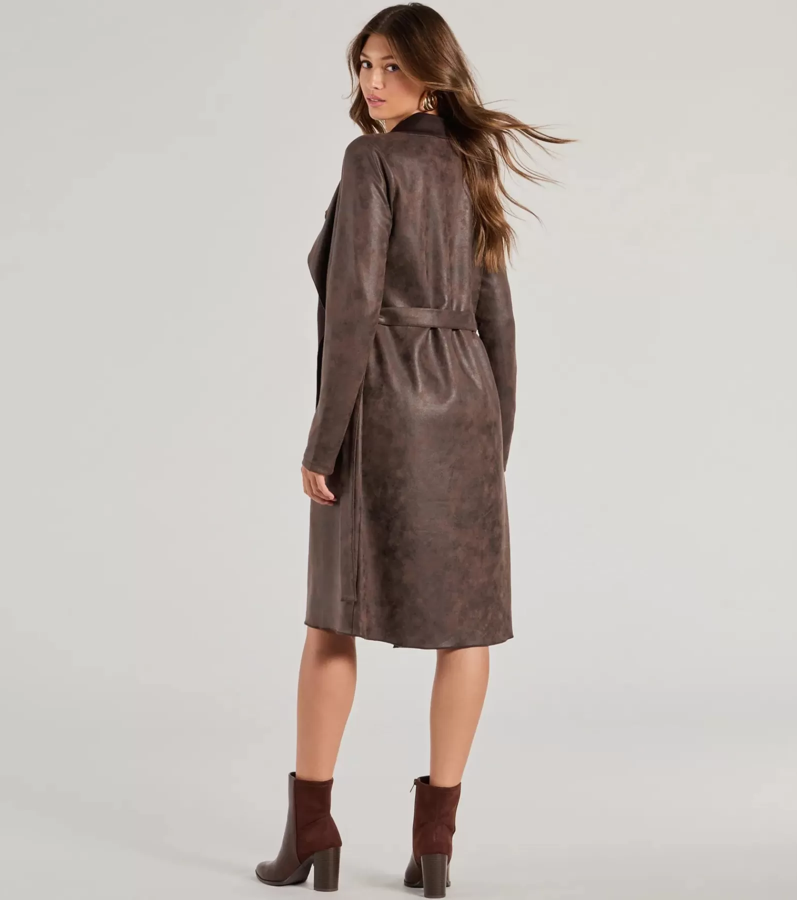 Windsor Coats | Moto & Faux Leather*Chic Impression Faux Suede Belted Trench Coat