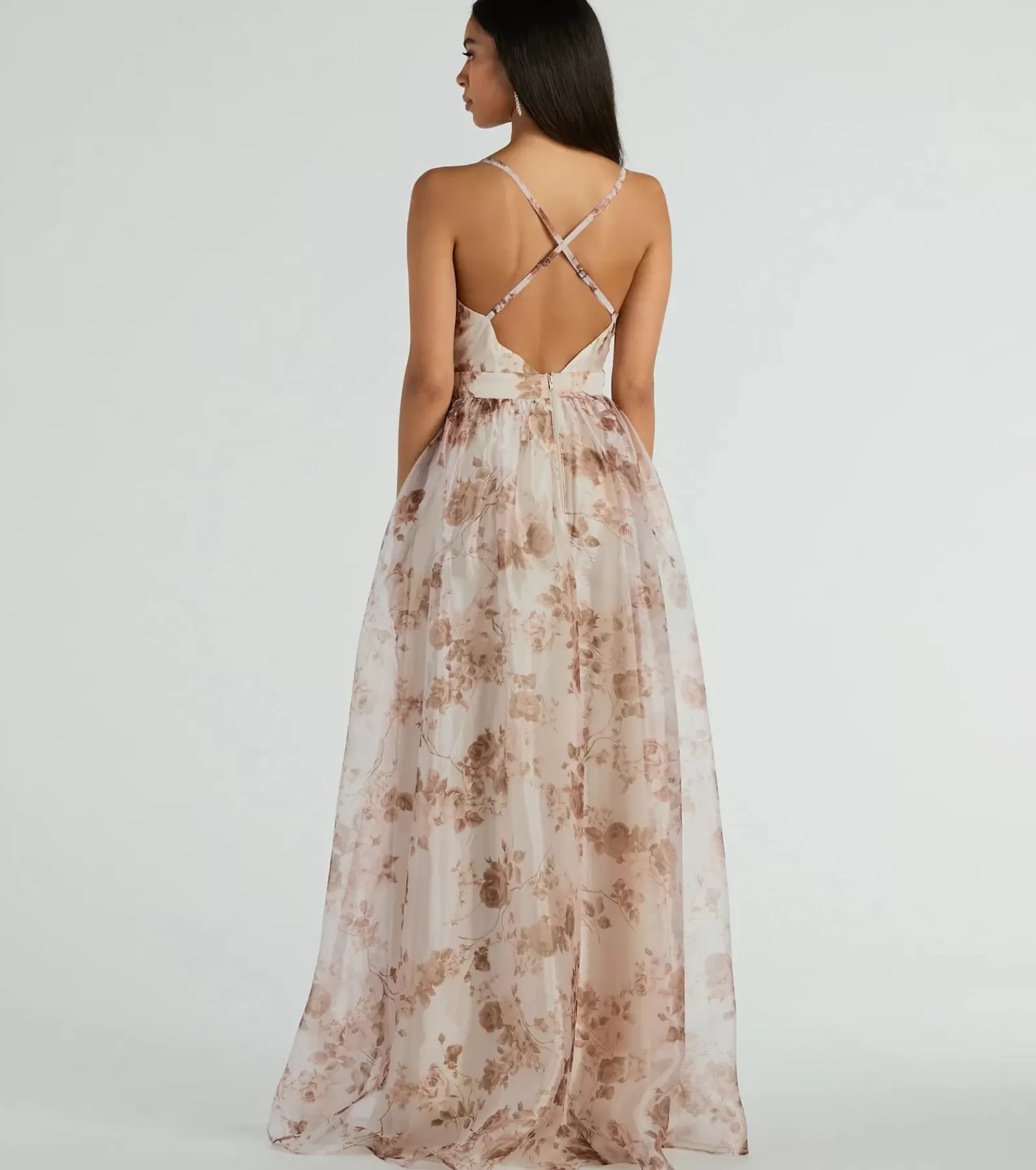 Windsor Rehearsal | Beach Wedding Guest Dresses*Clarissa V-Neck Rose Floral A-Line Formal Gown