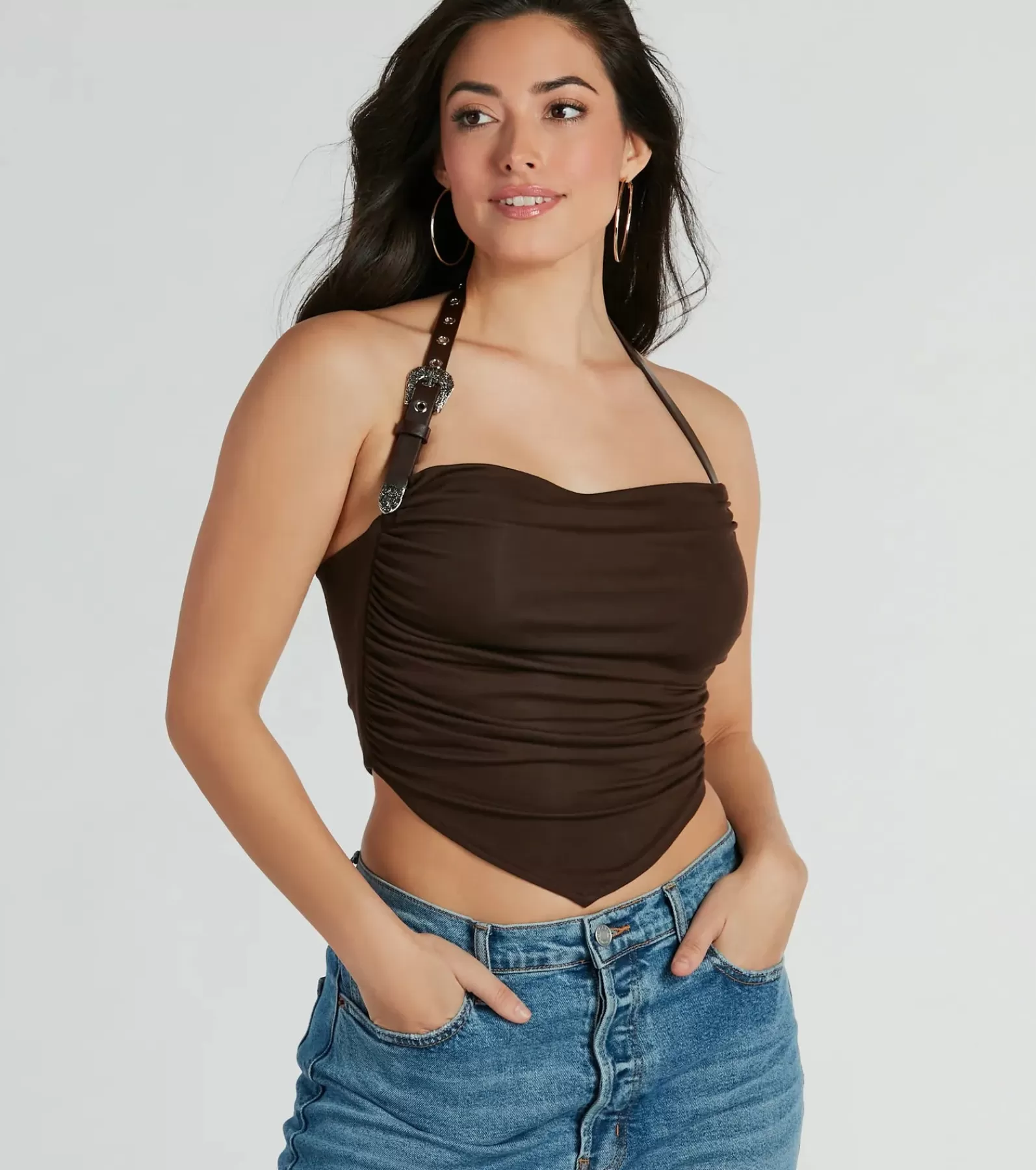 Windsor Going-Out Tops | Crop Tops*Country Feels Belted Halter Crop Top