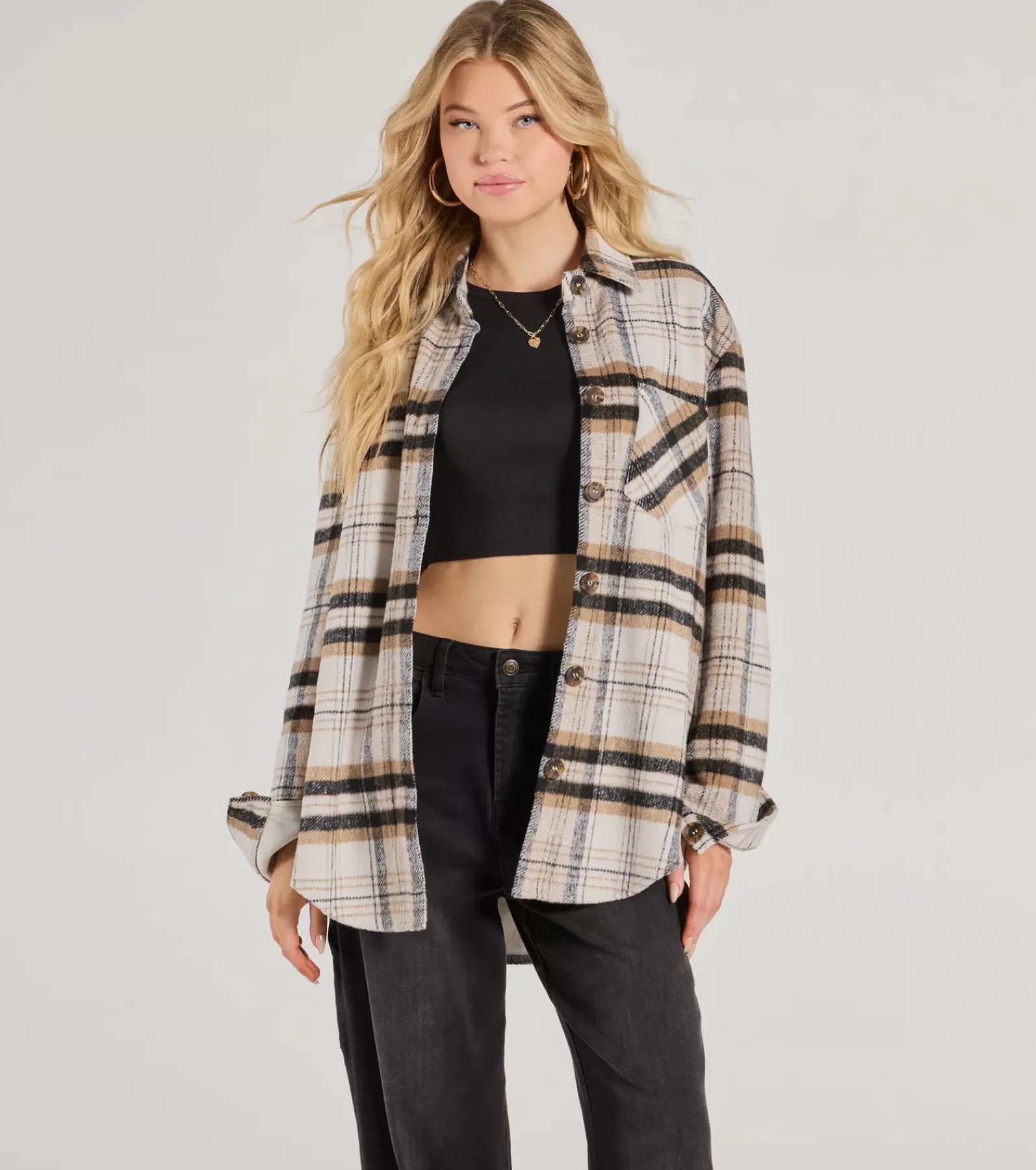 Windsor Shackets*Cozy Layer Plaid Woven Shacket