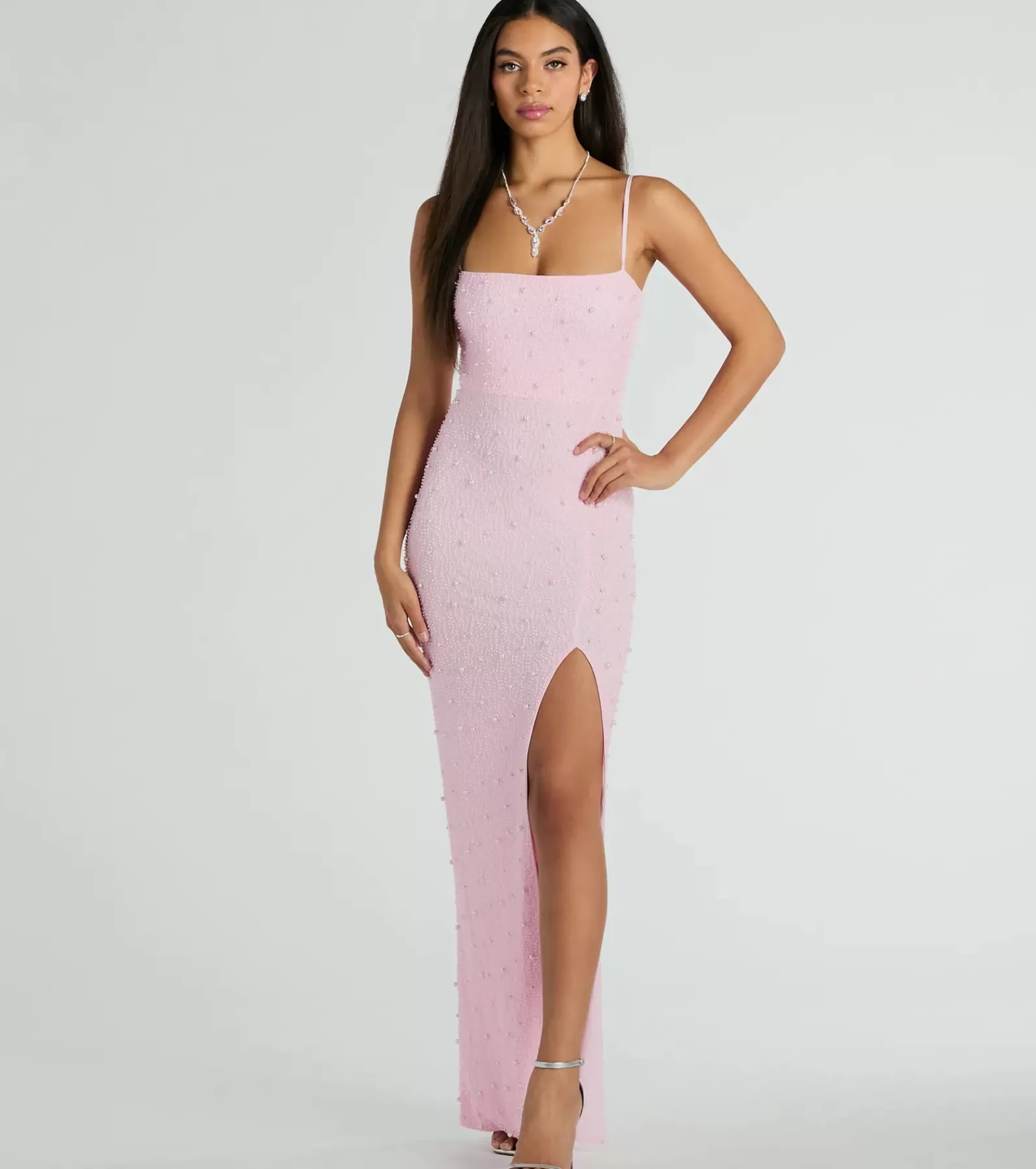 Windsor Pink Bridesmaid Dresses | Long Dresses*Daniella Sleeveless Faux Pearl Bead Slim Formal Dress