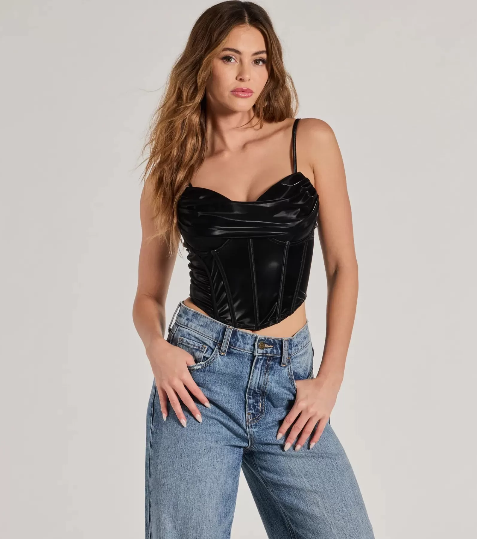 Windsor Going-Out Tops | Corset & Bustier Tops*Edgy Statement Faux Leather Cropped Corset