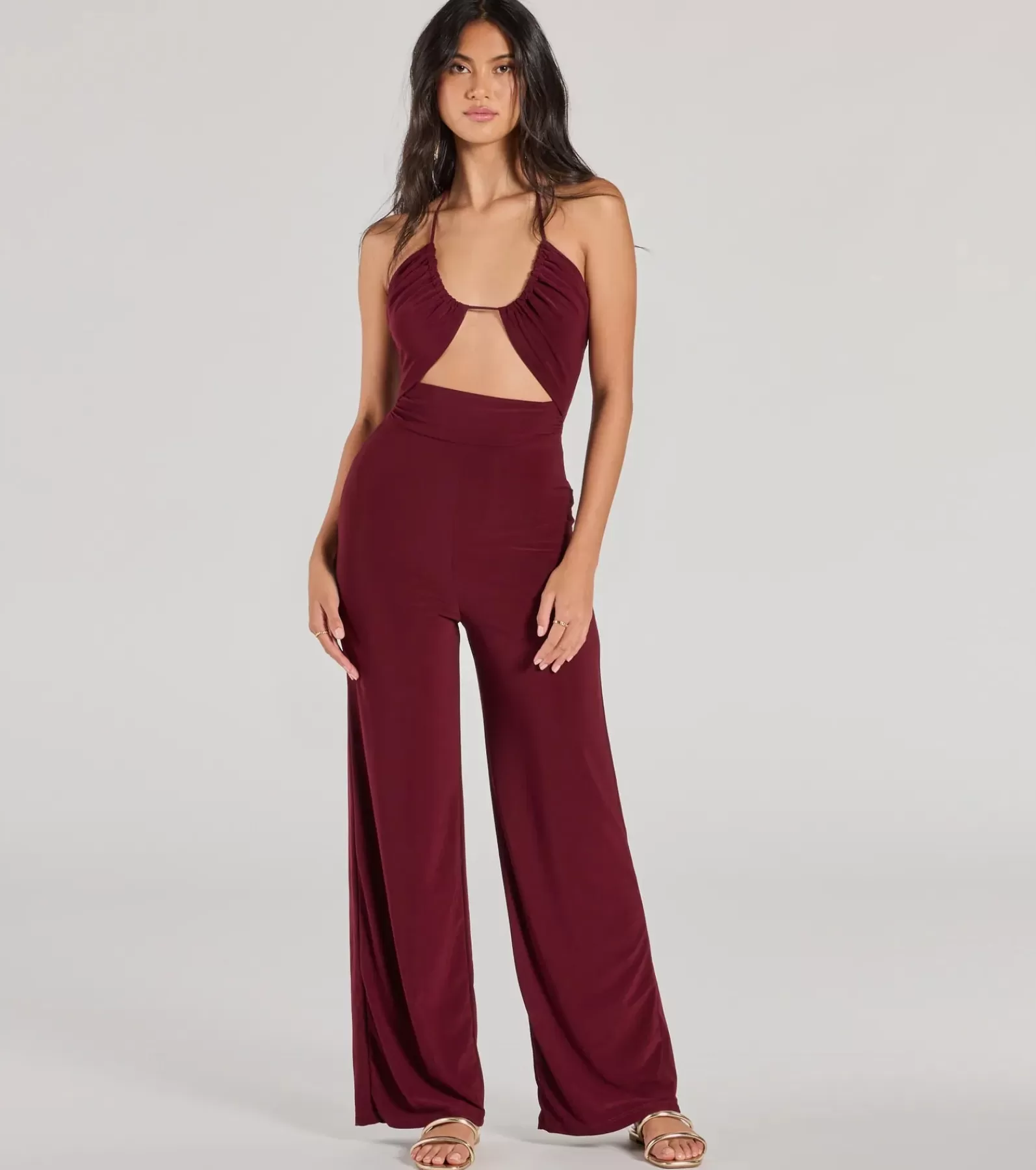 Windsor All Jumpsuits & Rompers | Flare Pants*Enticing Sass Halter Cutout Wide-Leg Jumpsuit