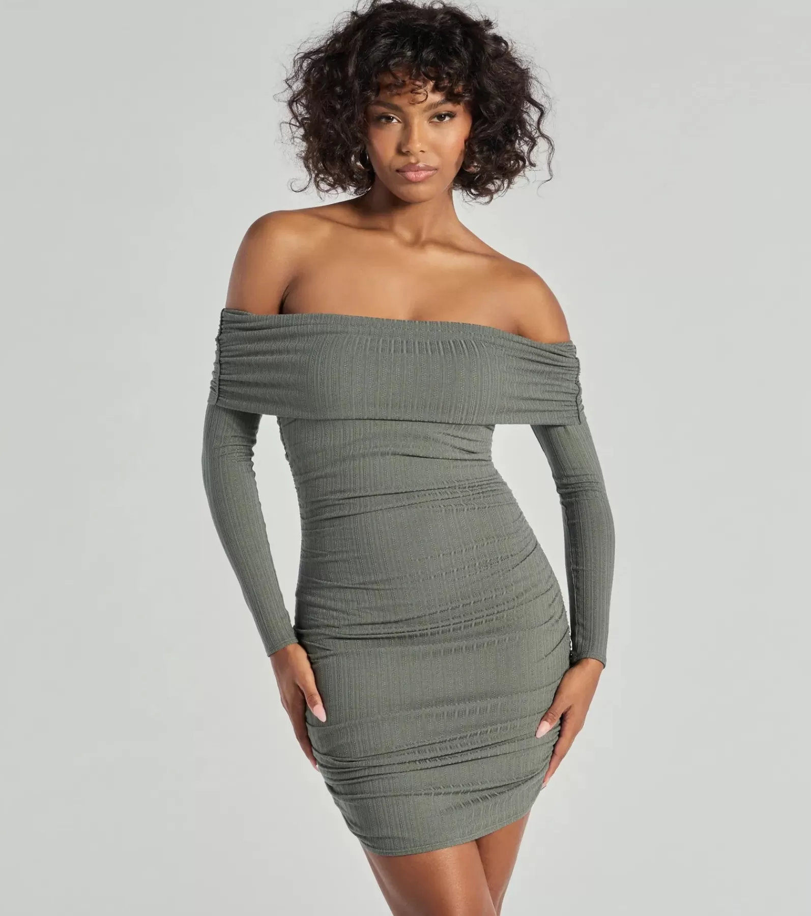 Windsor Short & Mini Dresses | Bodycon Dresses*Flawless Style Knit Off-The-Shoulder Long Sleeve Mini Dress