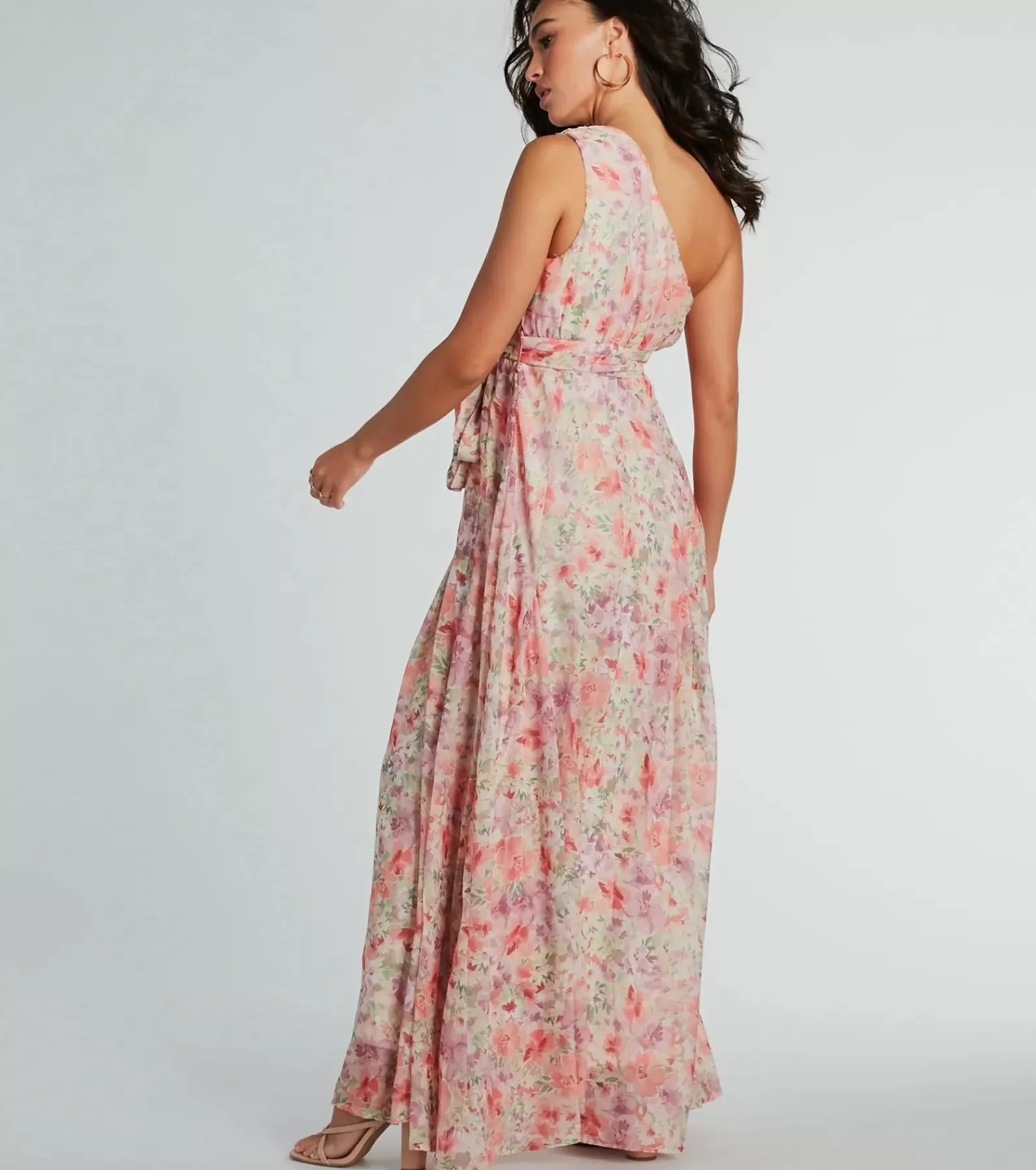 Windsor Country Wedding Guest Dresses | Beach Wedding Guest Dresses*Floral Perfection One-Shoulder Chiffon Maxi Dress