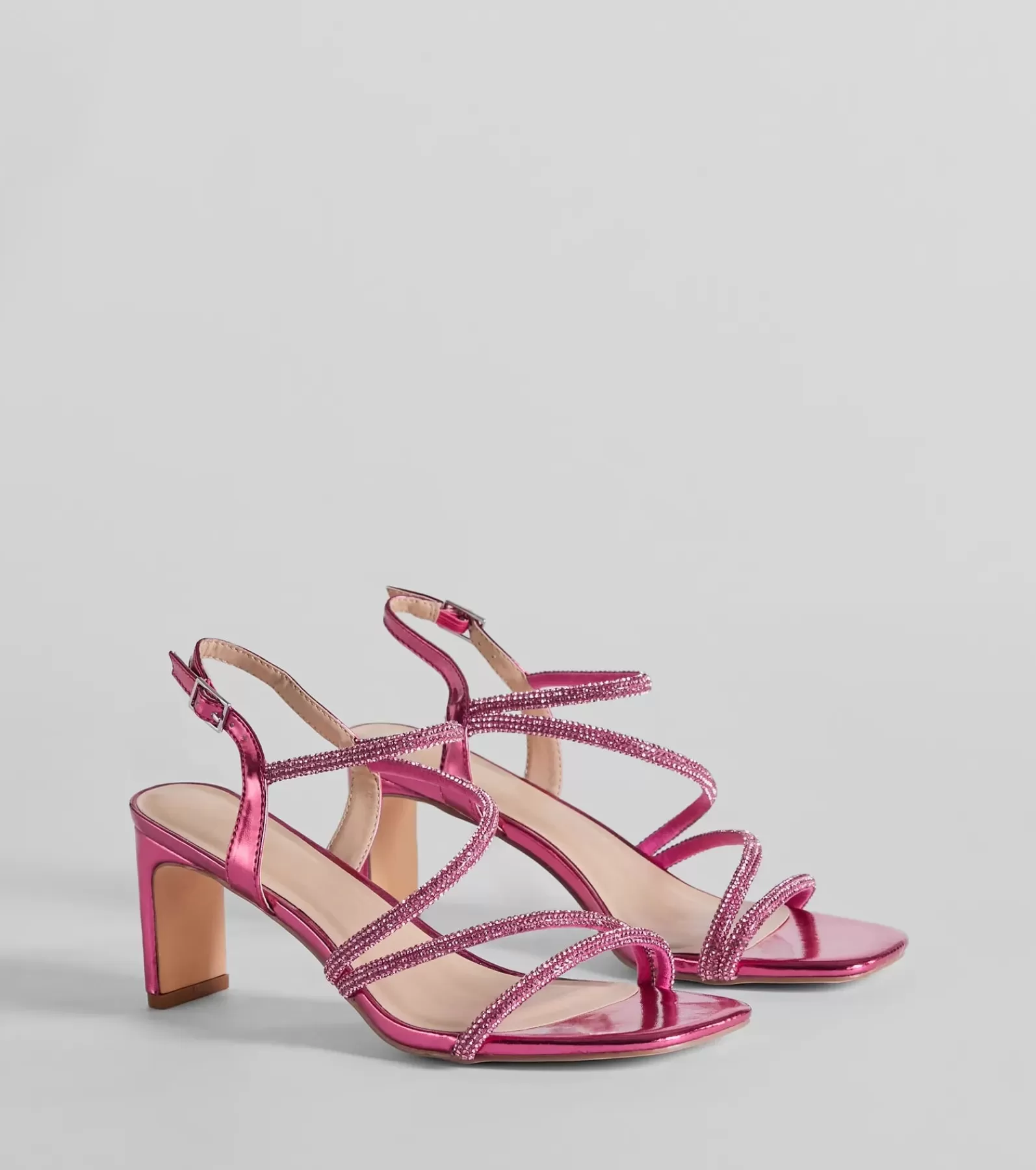 Windsor High Heels | Sandals*Glamour Up Rhinestone Strappy Metallic Heels