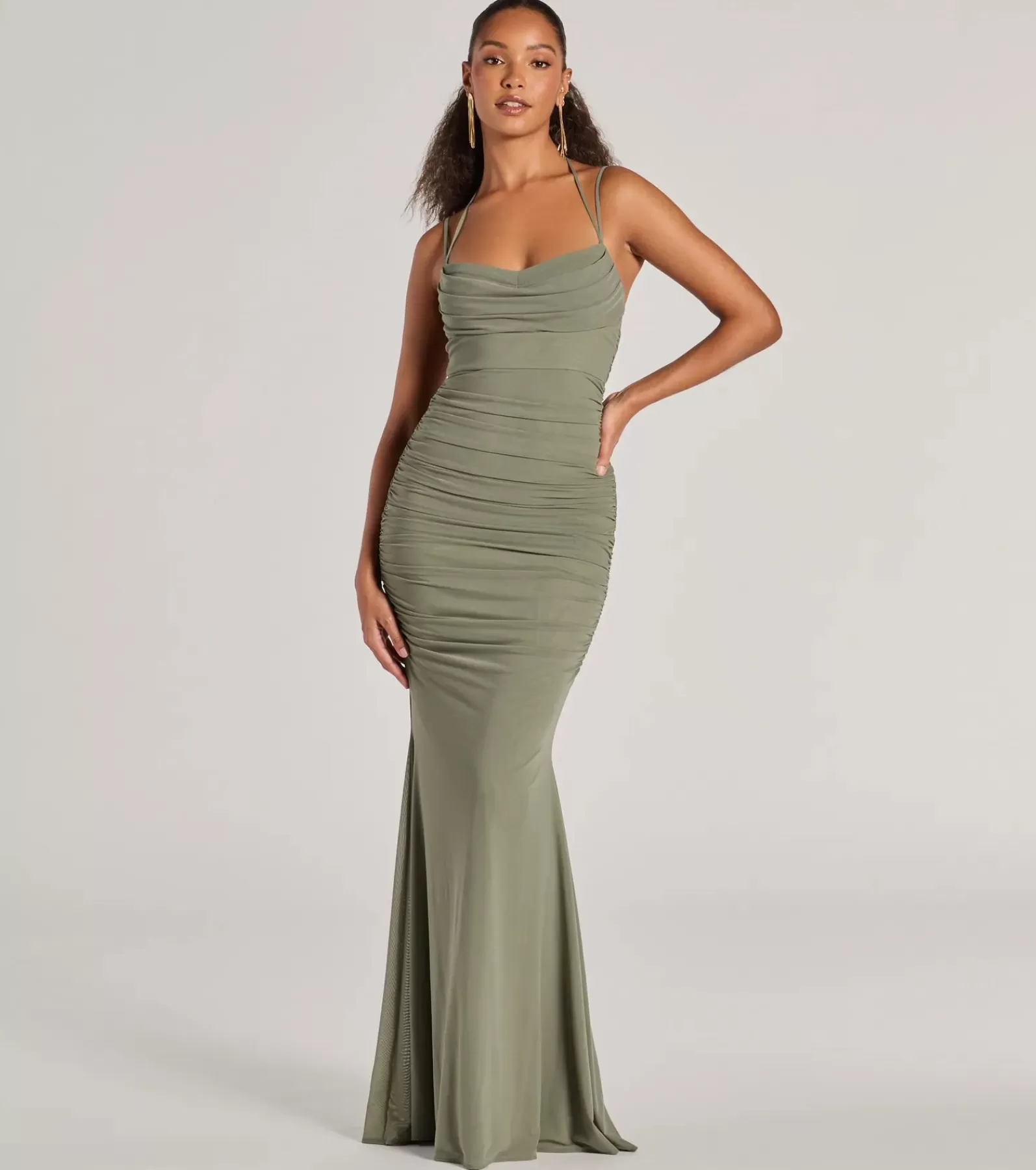 Windsor Green Bridesmaid Dresses | Black Tie Wedding Guest Dresses*Jae Formal Mesh Ruched Mermaid Long Dress