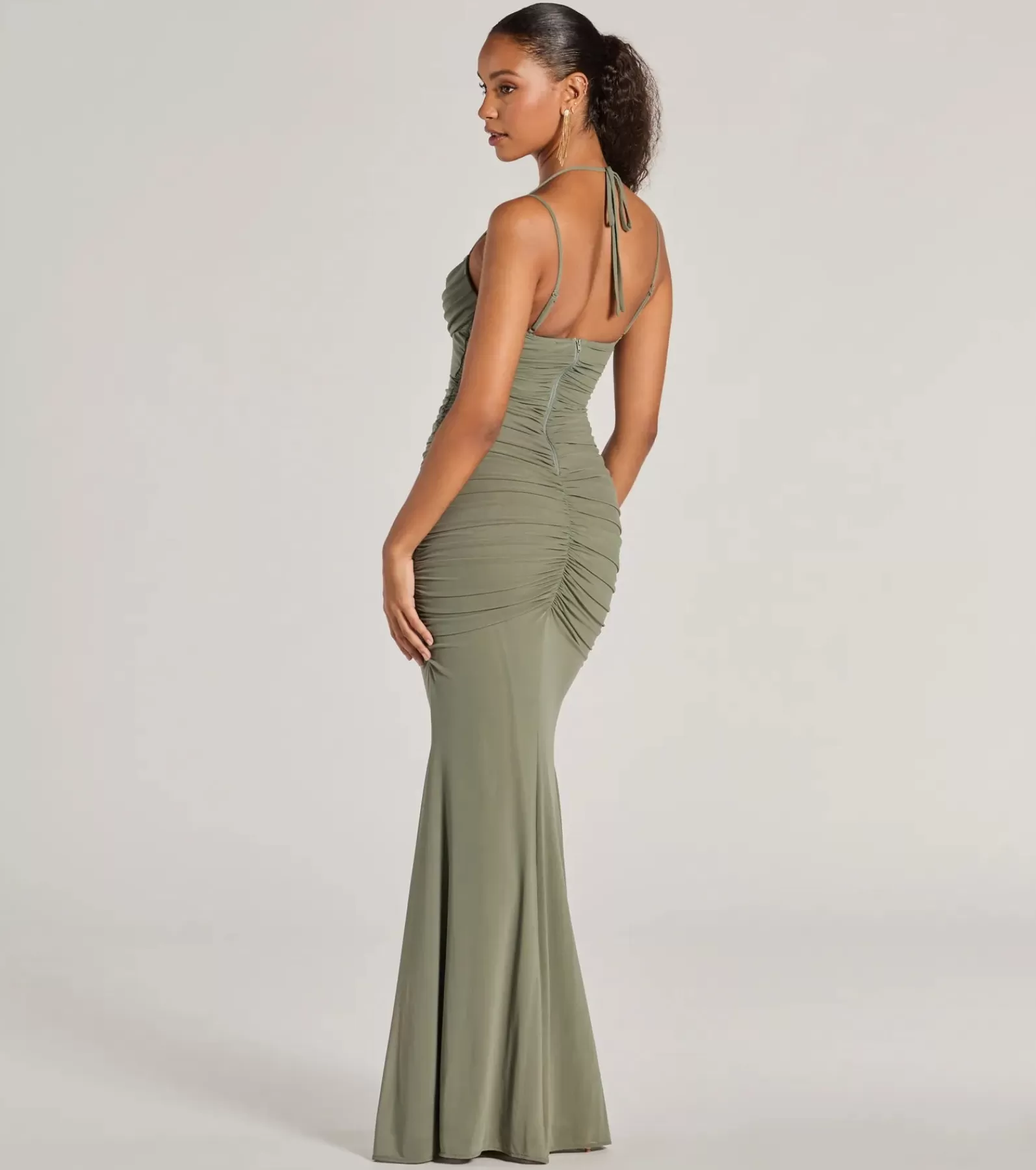 Windsor Green Bridesmaid Dresses | Black Tie Wedding Guest Dresses*Jae Formal Mesh Ruched Mermaid Long Dress