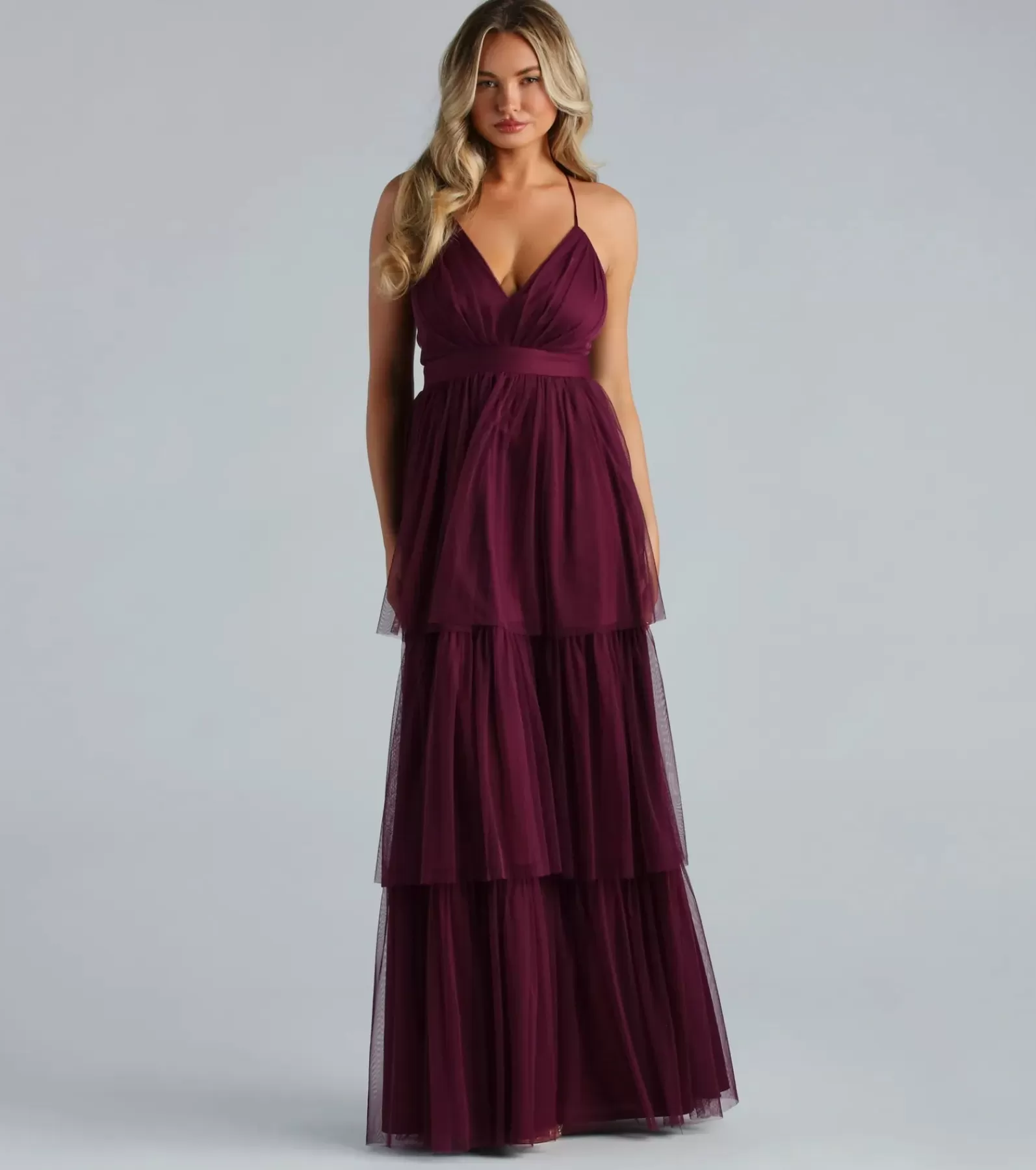 Windsor Purple Bridesmaid Dresses | Country Wedding Guest Dresses*Joselyn Formal Mesh Ruffled A-Line Dress