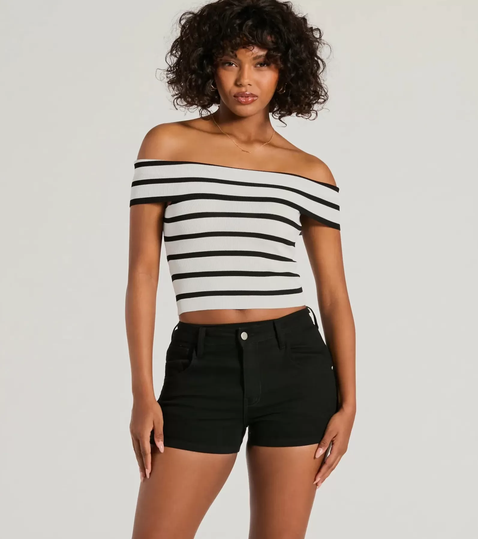 Windsor Off The Shoulder Tops | Crop Tops*Just Your Stripe Off-The-Shoulder Crop Top