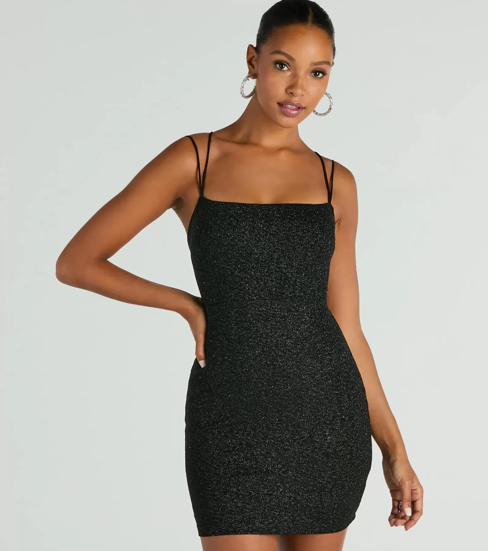 Windsor Glitter Nye Dresses | Black Nye Dresses*Lace Me Up Glitter Mini Dress