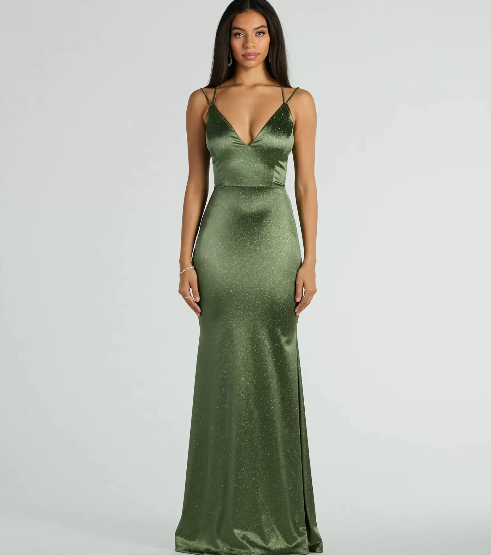 Windsor Satin Bridesmaid Dresses | Green Bridesmaid Dresses*Macy Lace Up Slim Glitter Satin Formal Dress