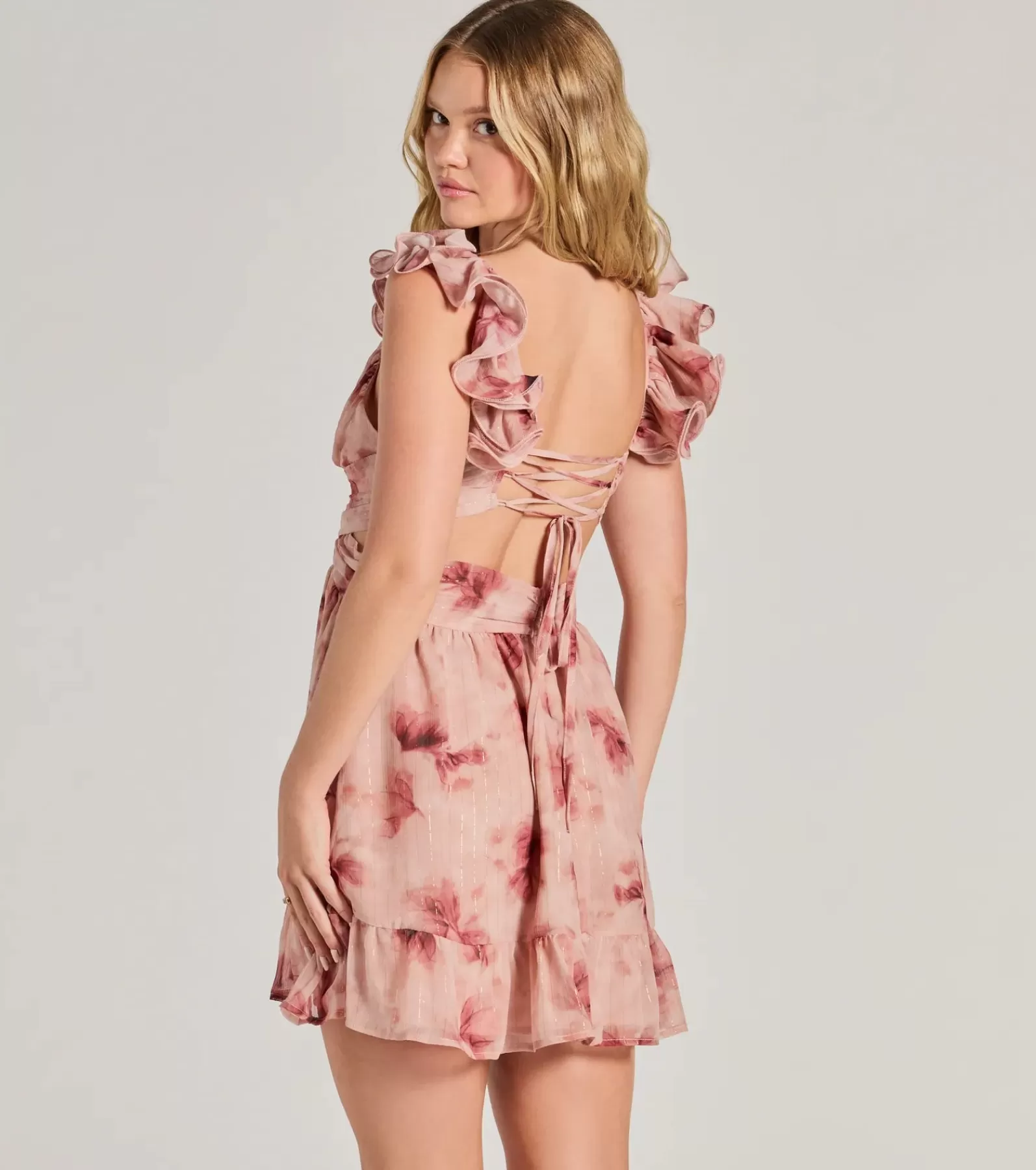 Windsor Honeymoon | Bridal Shower*Marvelous Darling Lace-Up Floral Chiffon Dress