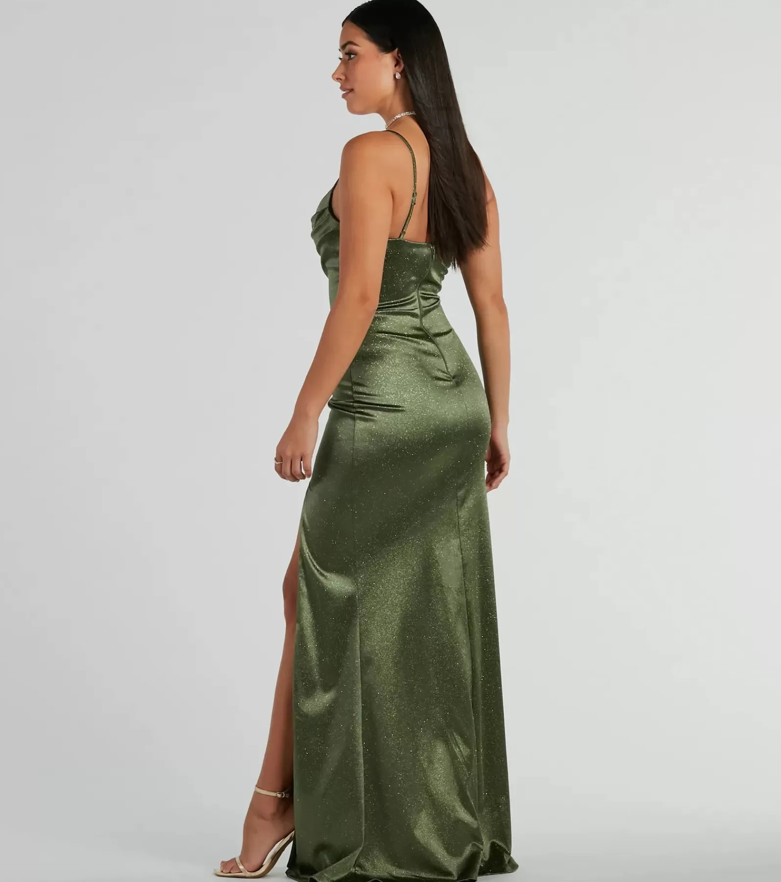 Windsor Satin Bridesmaid Dresses | Green Bridesmaid Dresses*Melody Cowl Neck Mermaid Glitter Satin Formal Dress