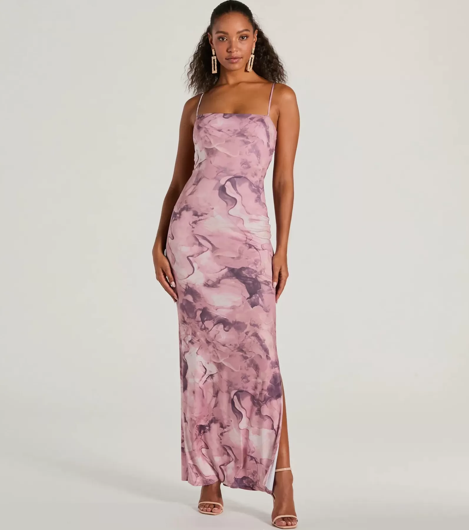 Windsor Maxi Dresses | Sundresses*Outside The Lines Tie Back Slit Marble Maxi Dress