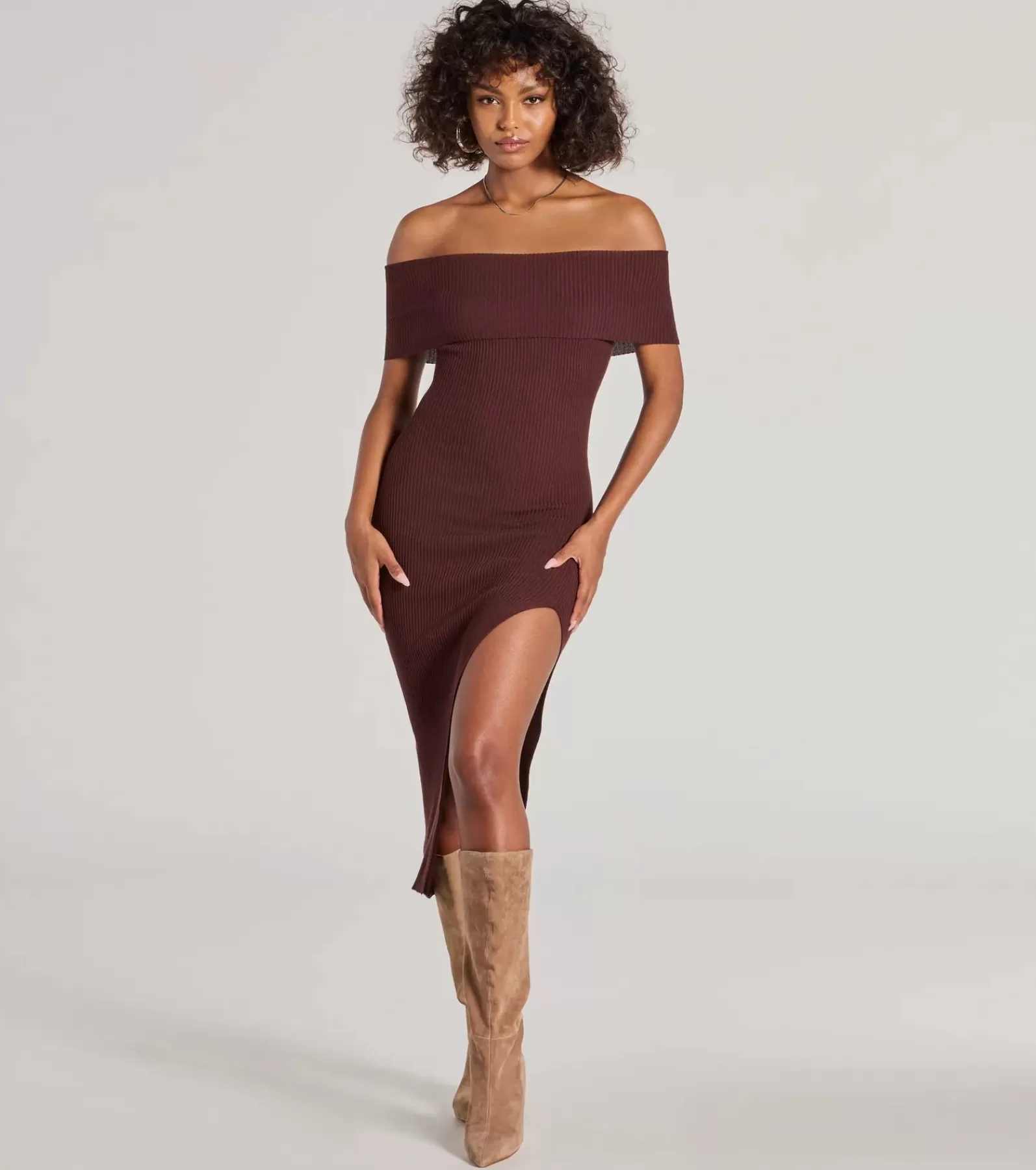 Windsor Midi Dresses | Casual Dresses*Raise The Bar Ribbed Knit High Slit Midi Dress