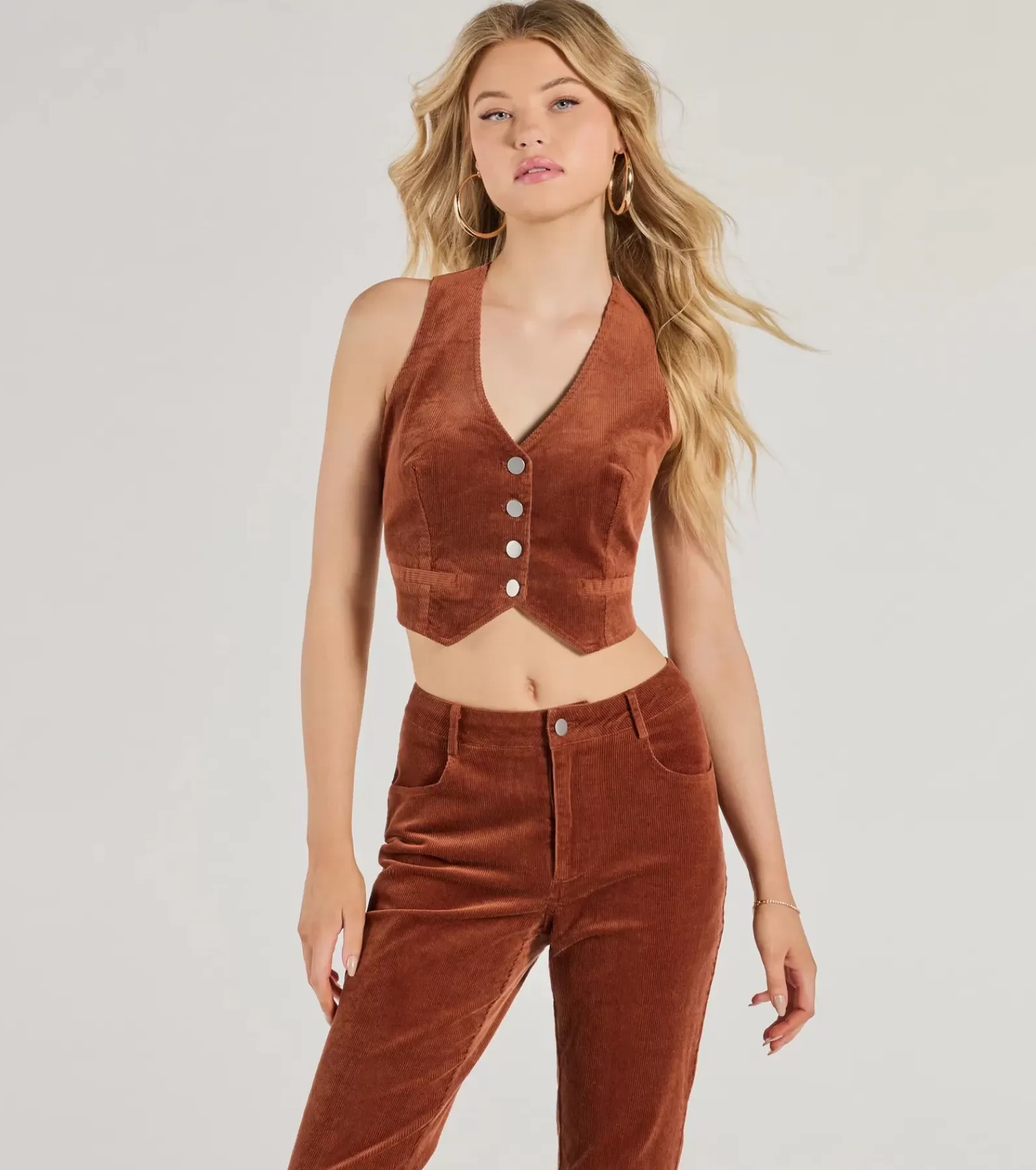 Windsor All Matching Sets | Crop Tops*Retro Chic Corduroy Cropped Vest