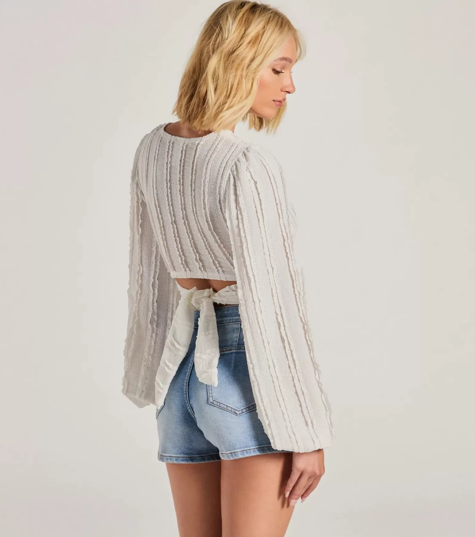 Windsor Long Sleeve Tops | Honeymoon*Romance Awaits Long Sleeve Ruffle Lace Trim Crop Top