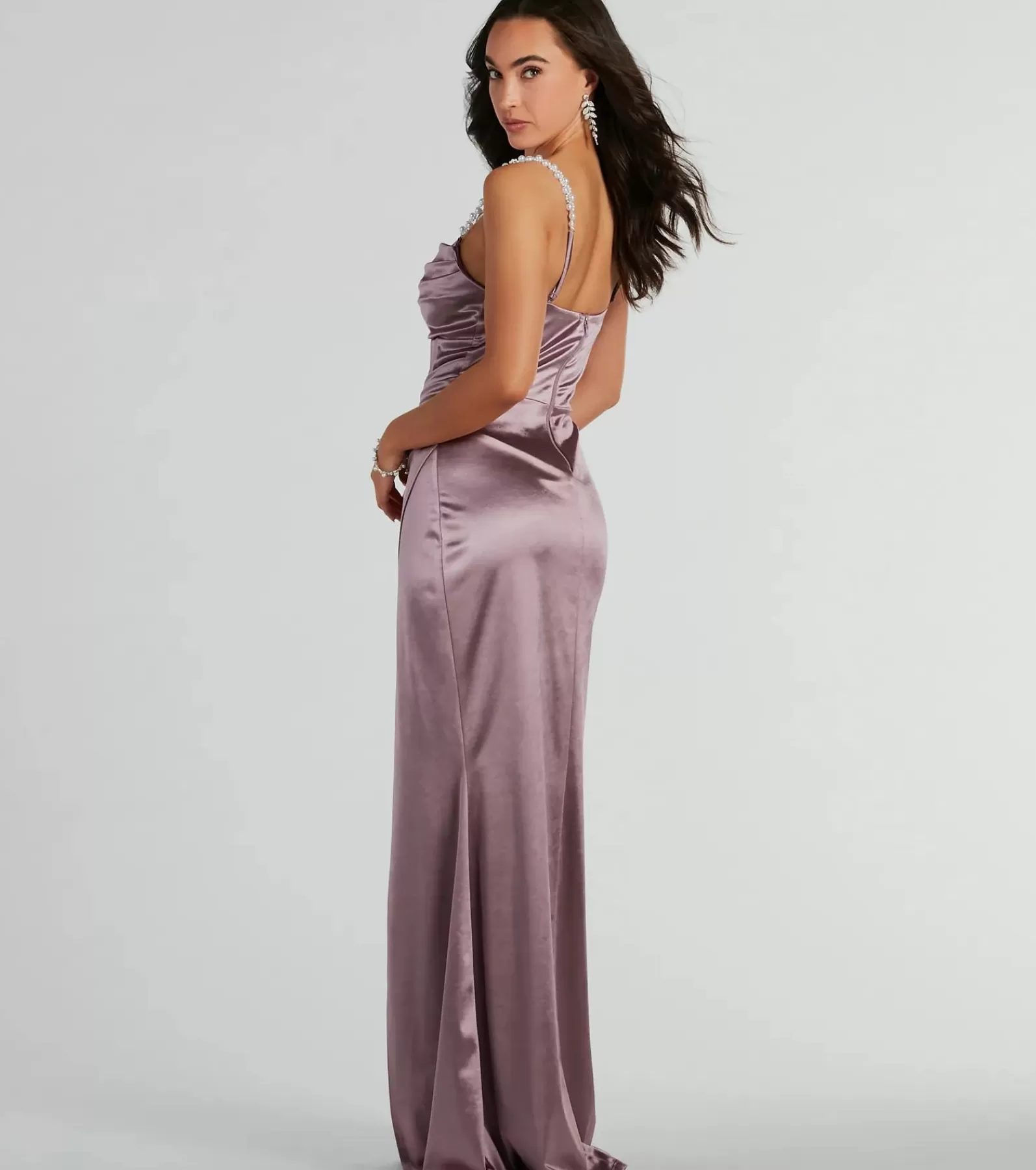 Windsor Purple Bridesmaid Dresses*Sam Faux Pearl Strap Mermaid Satin Formal Dress