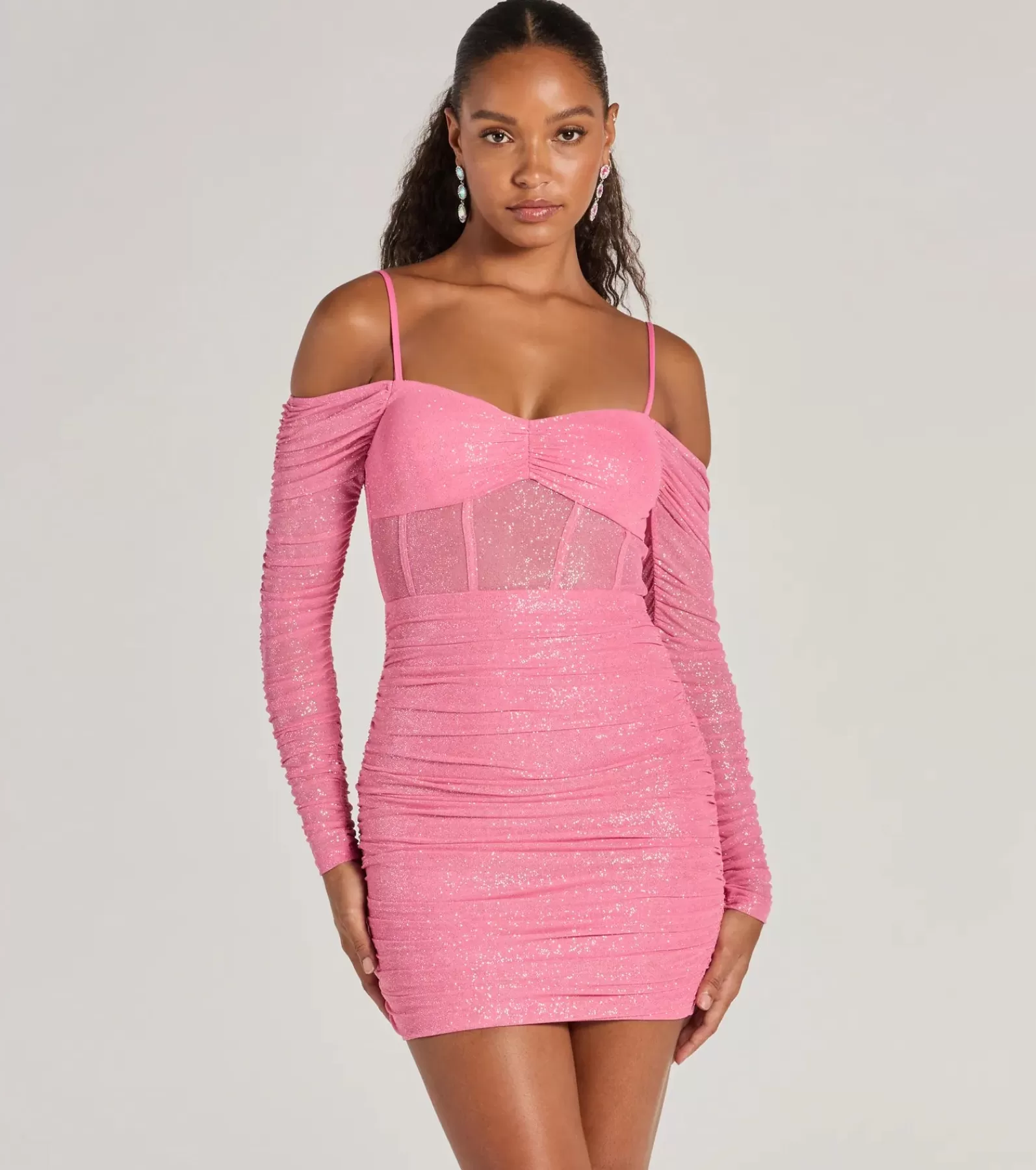 Windsor Glitter Nye Dresses | Bodycon Dresses*See Me Shining Glitter Off-The-Shoulder Mini Dress