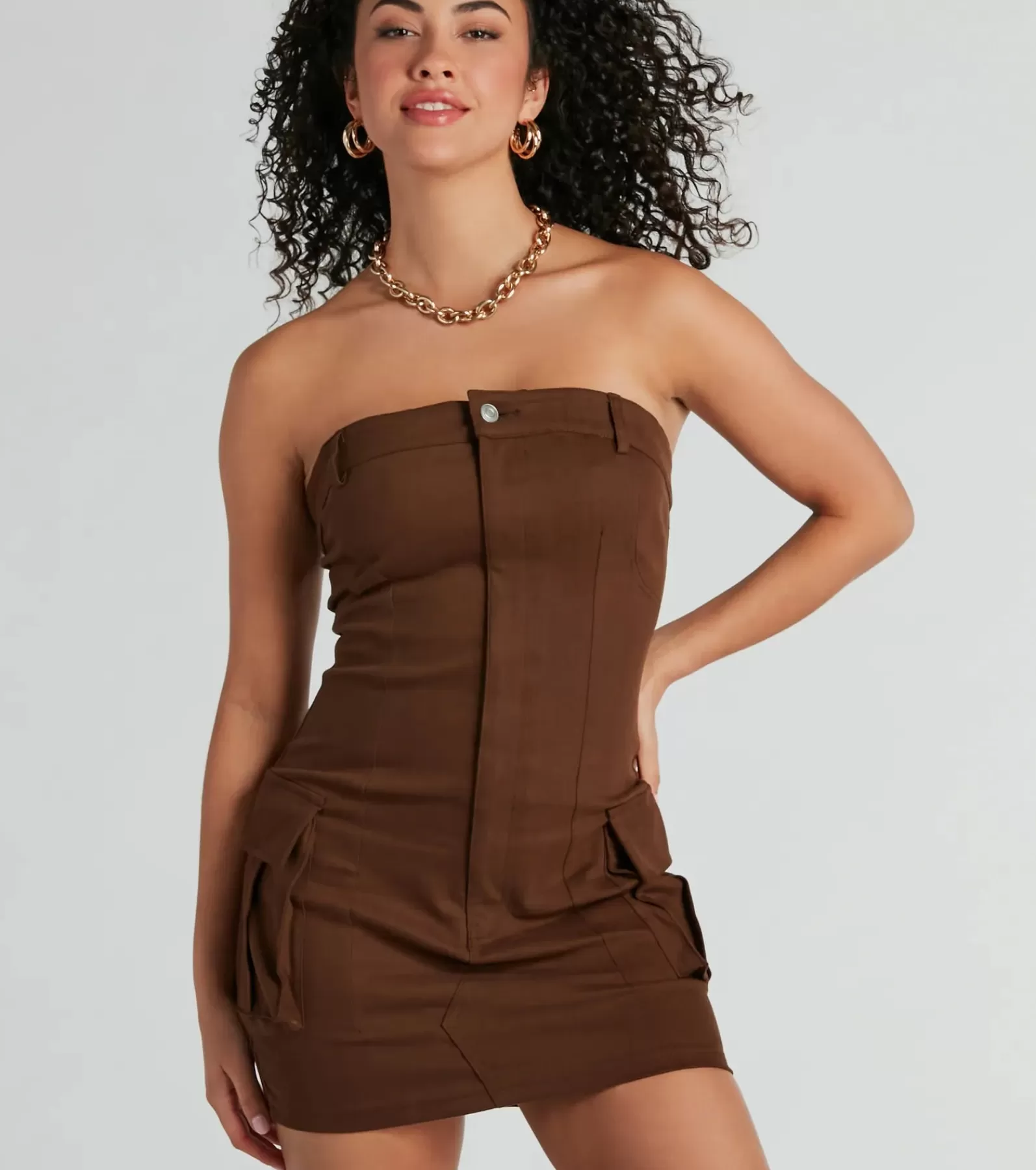 Windsor Casual Dresses*Sensational City Girl Strapless Cargo Mini Dress