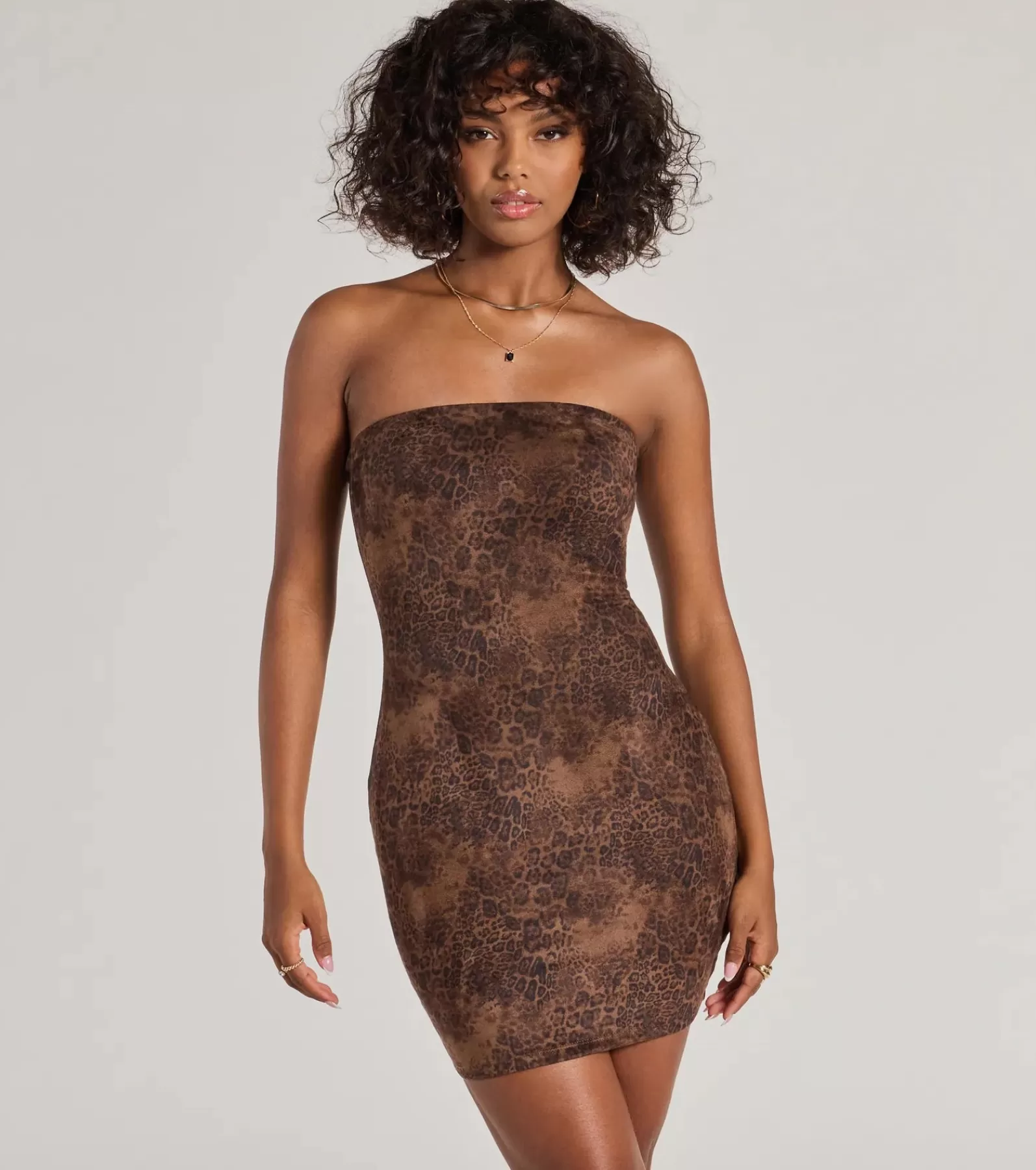 Windsor Bachelorette Dresses | Bachelorette Outfits*Serving Sultry Leopard Faux Suede Strapless Mini Dress