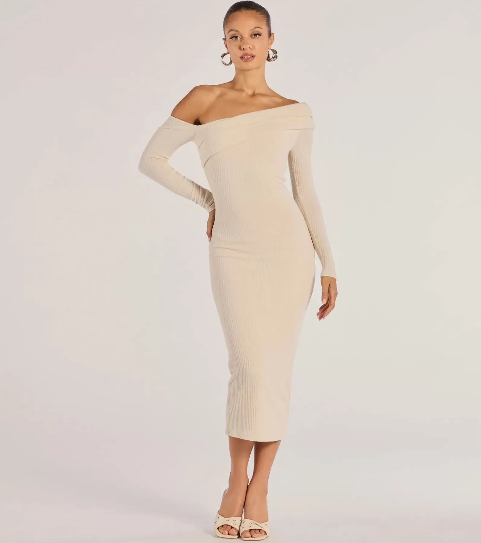 Windsor Midi Dresses | Casual Dresses*Sharp Lines Asymmetrical Long Sleeve Midi Dress