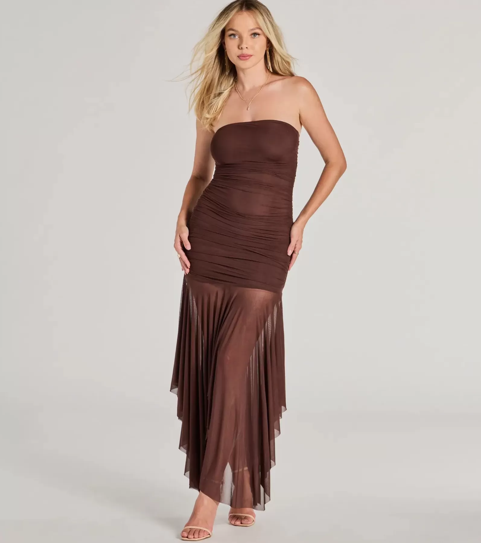 Windsor Beach Wedding Guest Dresses | Maxi Dresses*Sheer Perfection Ruched Maxi Mesh Tube Dress