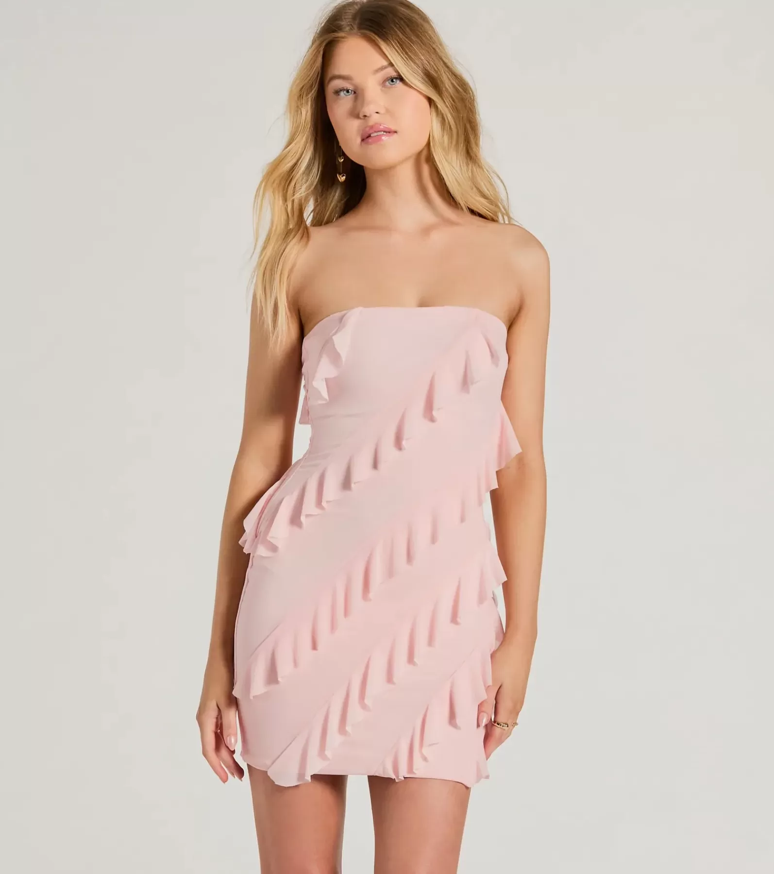 Windsor Honeymoon | Rehearsal*Sip Of Sultry Strapless Ruffle Mini Dress