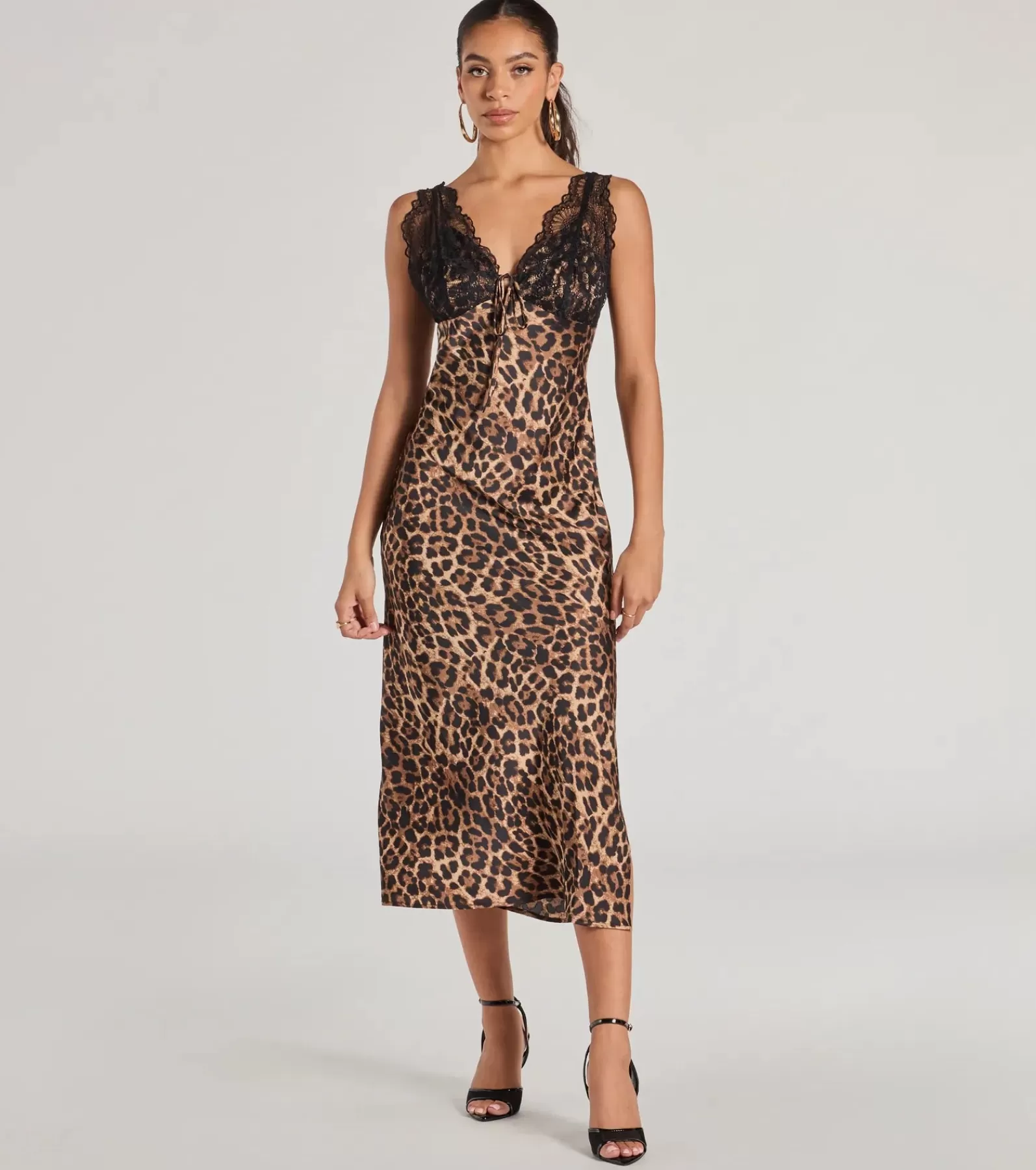 Windsor Satin Nye Dresses | Nye Dresses*Sleek Leopard Print Lace And Satin Midi Dress