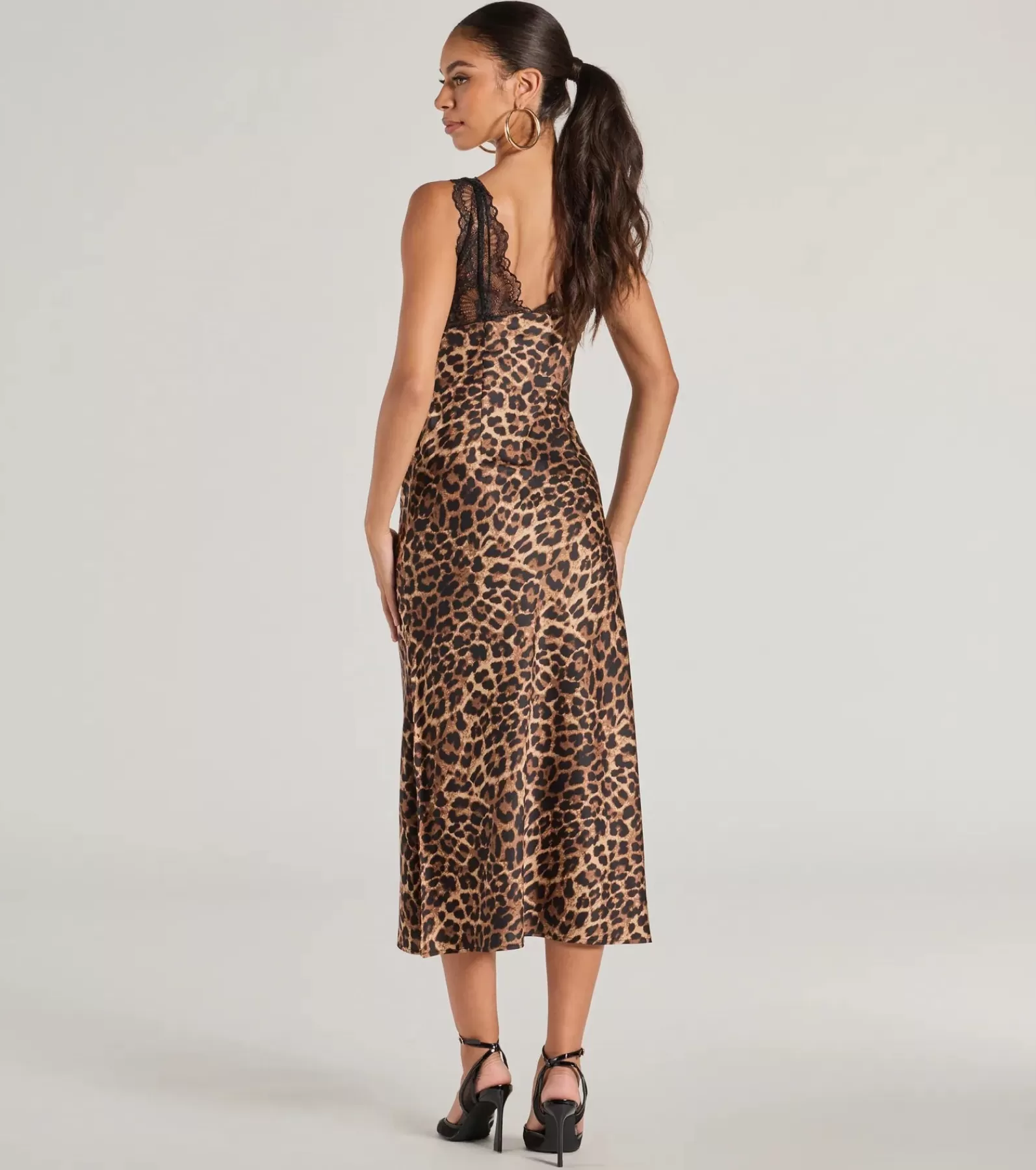 Windsor Satin Nye Dresses | Nye Dresses*Sleek Leopard Print Lace And Satin Midi Dress