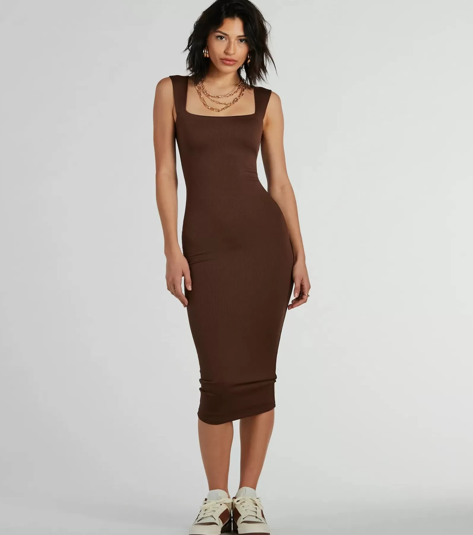 Windsor Midi Dresses | Bodycon Dresses*Smooth Silhouette Square Neck Tank Midi Dress