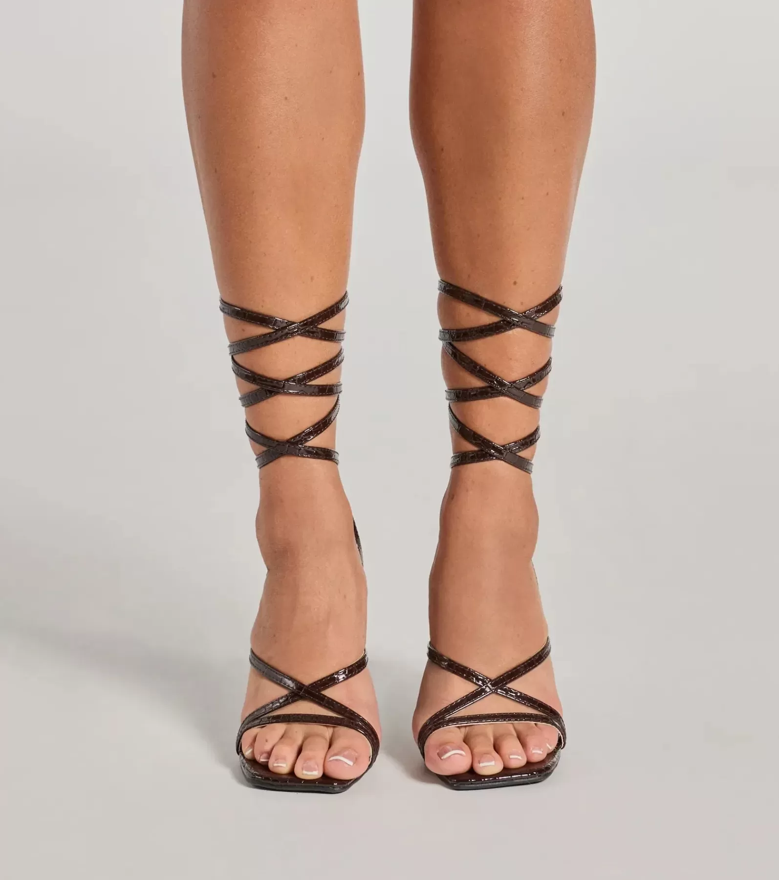 Windsor Sandals | Heels*So Sleek Faux Croc Embossed Lace-Up Block Heels