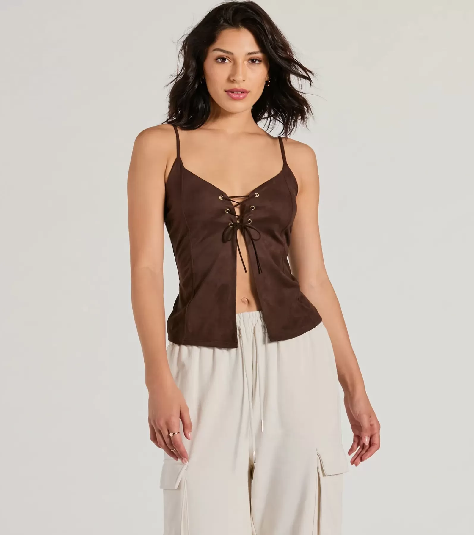 Windsor Crop Tops*Treasured Trend Lace-Up Slit Crop Tank Top