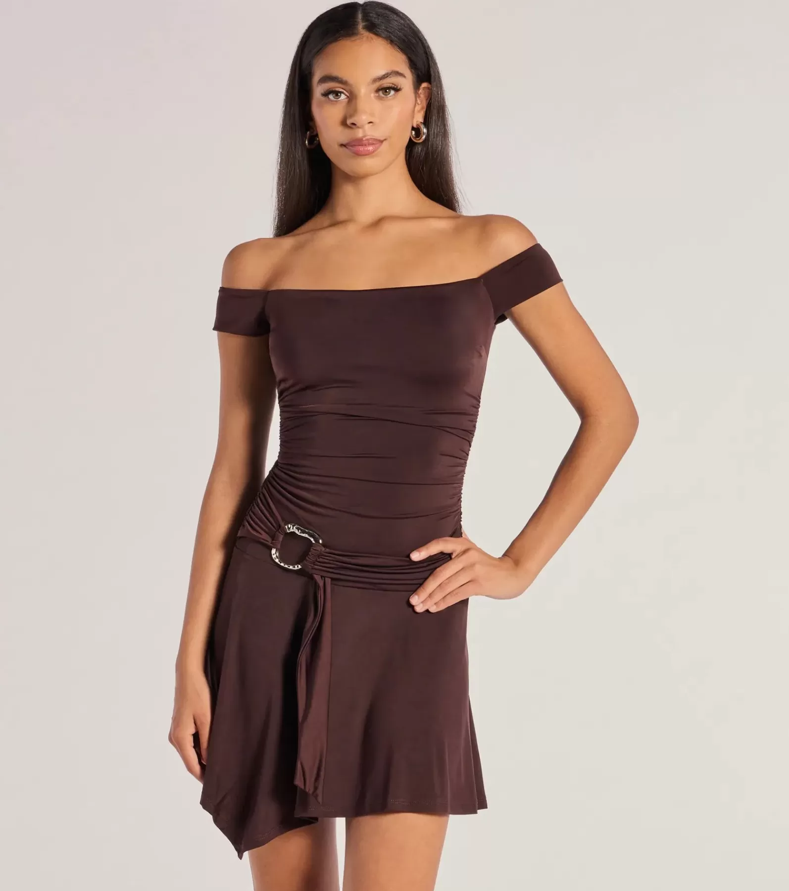 Windsor Short & Mini Dresses | Club Dresses*Trendy Fab Off-The-Shoulder Belted Mini Dress