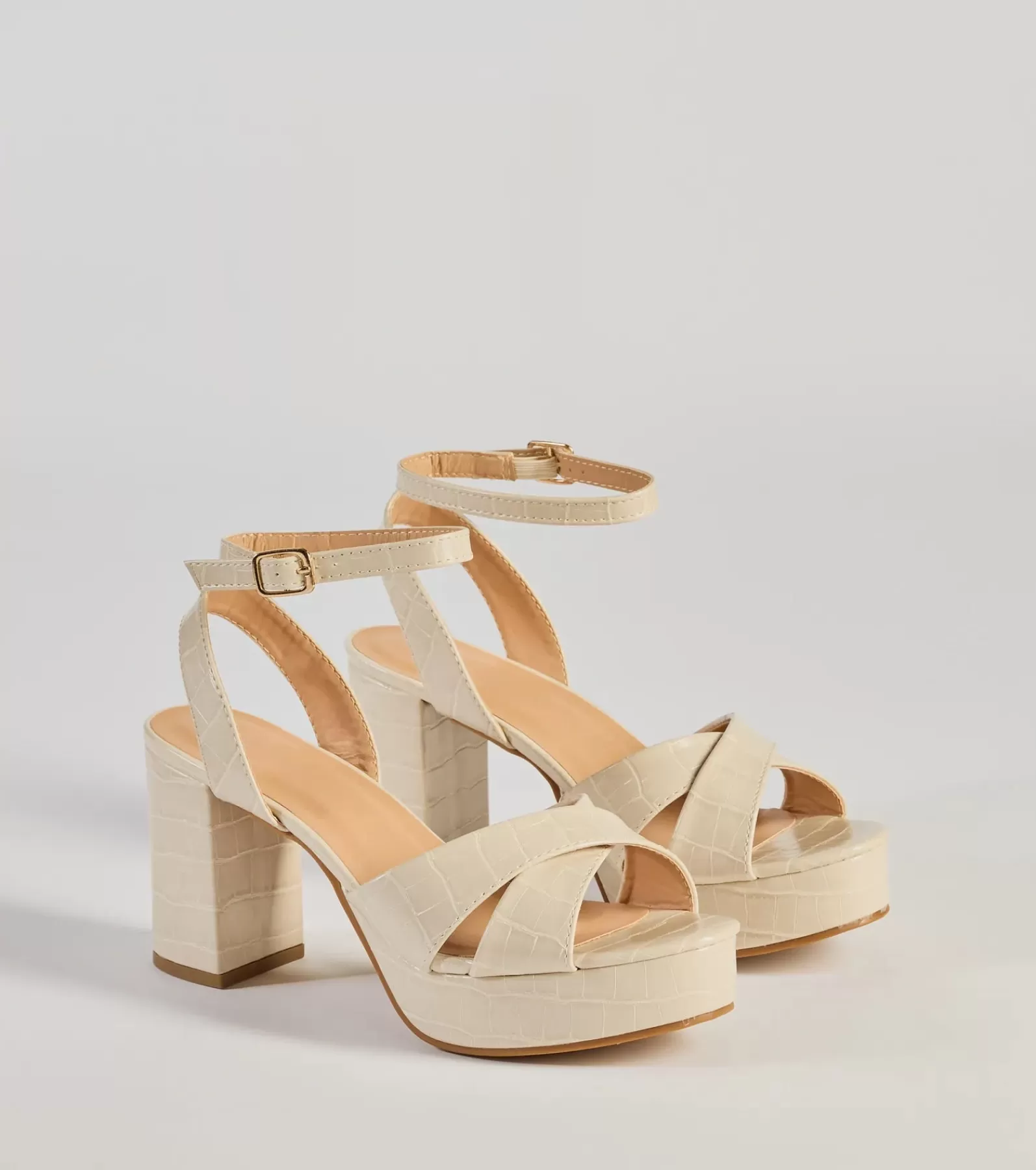 Windsor Sandals | Heels*Trendy Moment Faux Croc-Embossed Criss-Cross Platform Heels