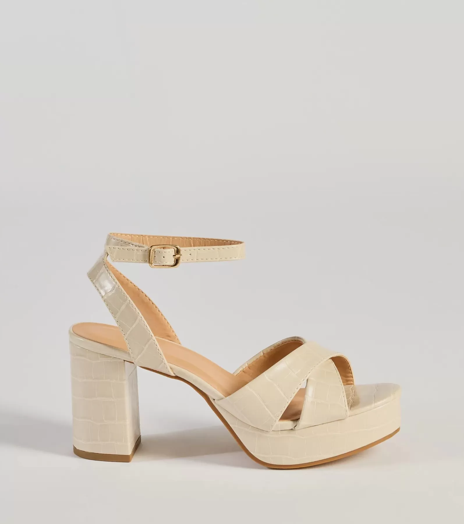 Windsor Sandals | Heels*Trendy Moment Faux Croc-Embossed Criss-Cross Platform Heels