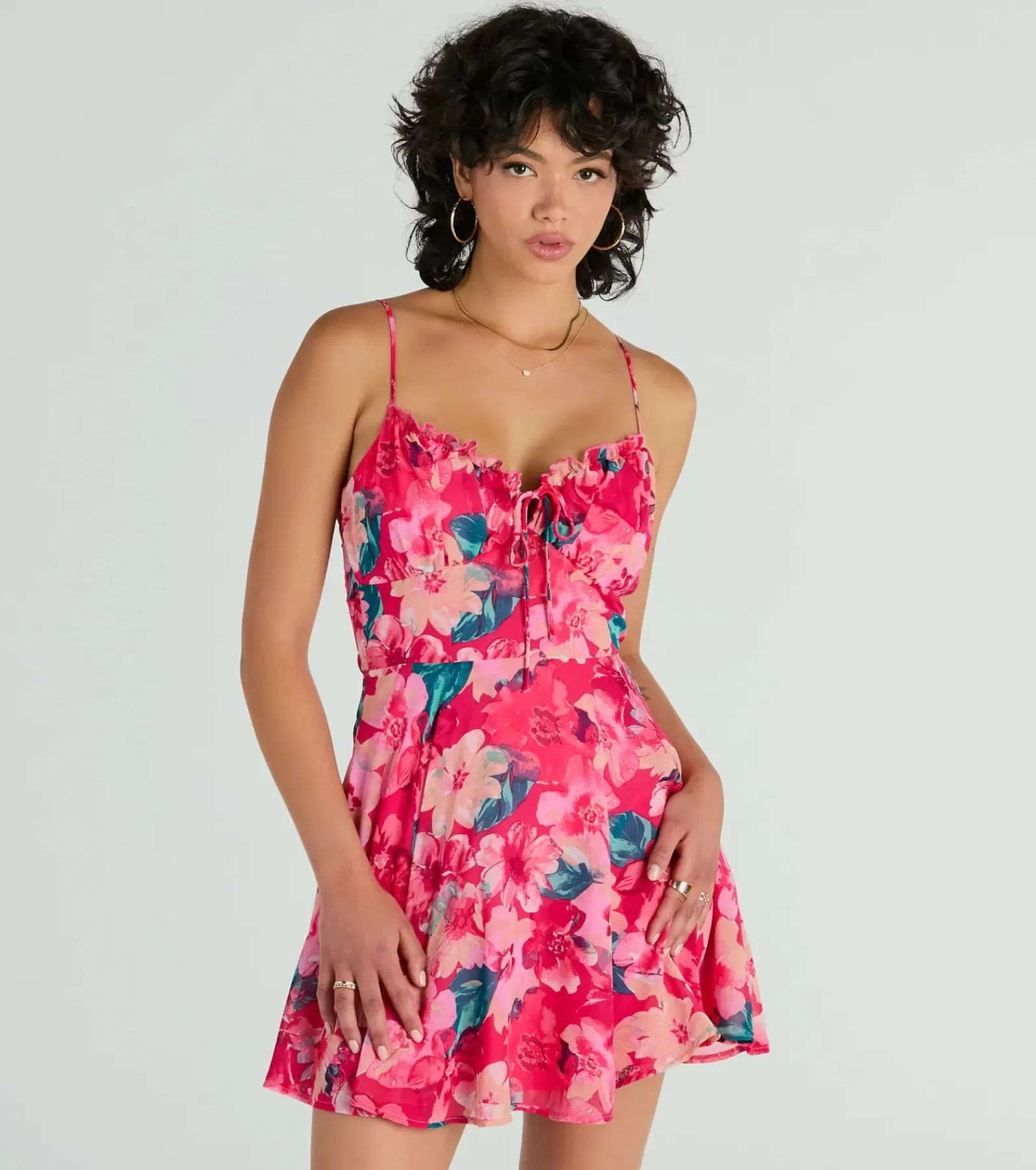 Windsor Skater Dresses | Sundresses*Tropical Blooms Floral Ruffle Chiffon Skater Dress