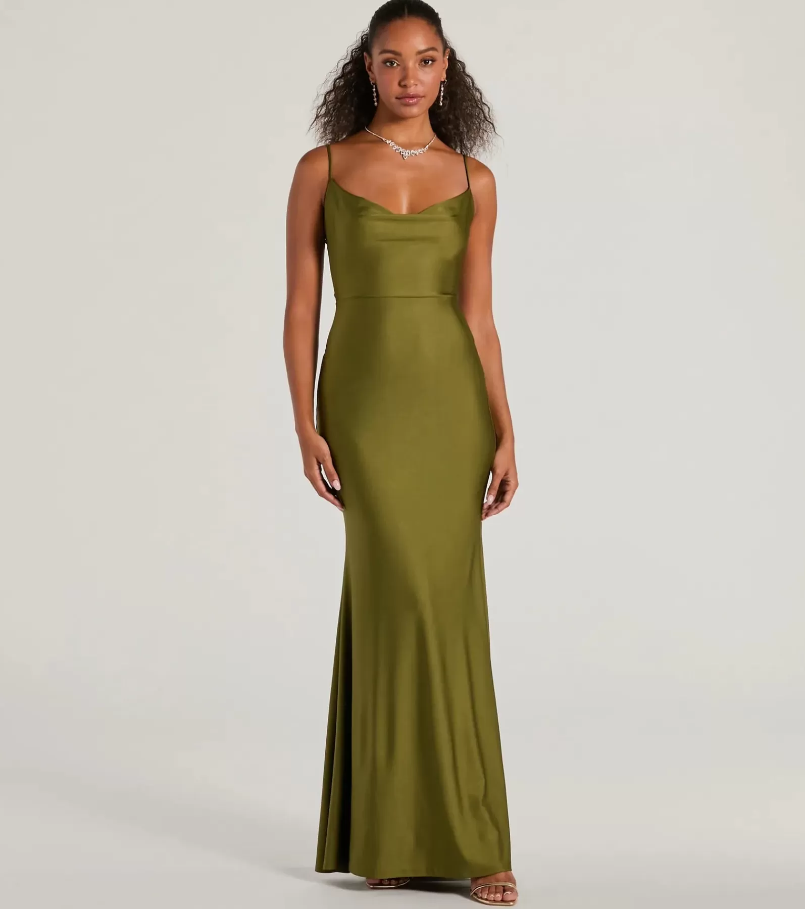 Windsor Green Bridesmaid Dresses | Long Dresses*Virginia Cowl Neck Tie-Back Mermaid Formal Dress