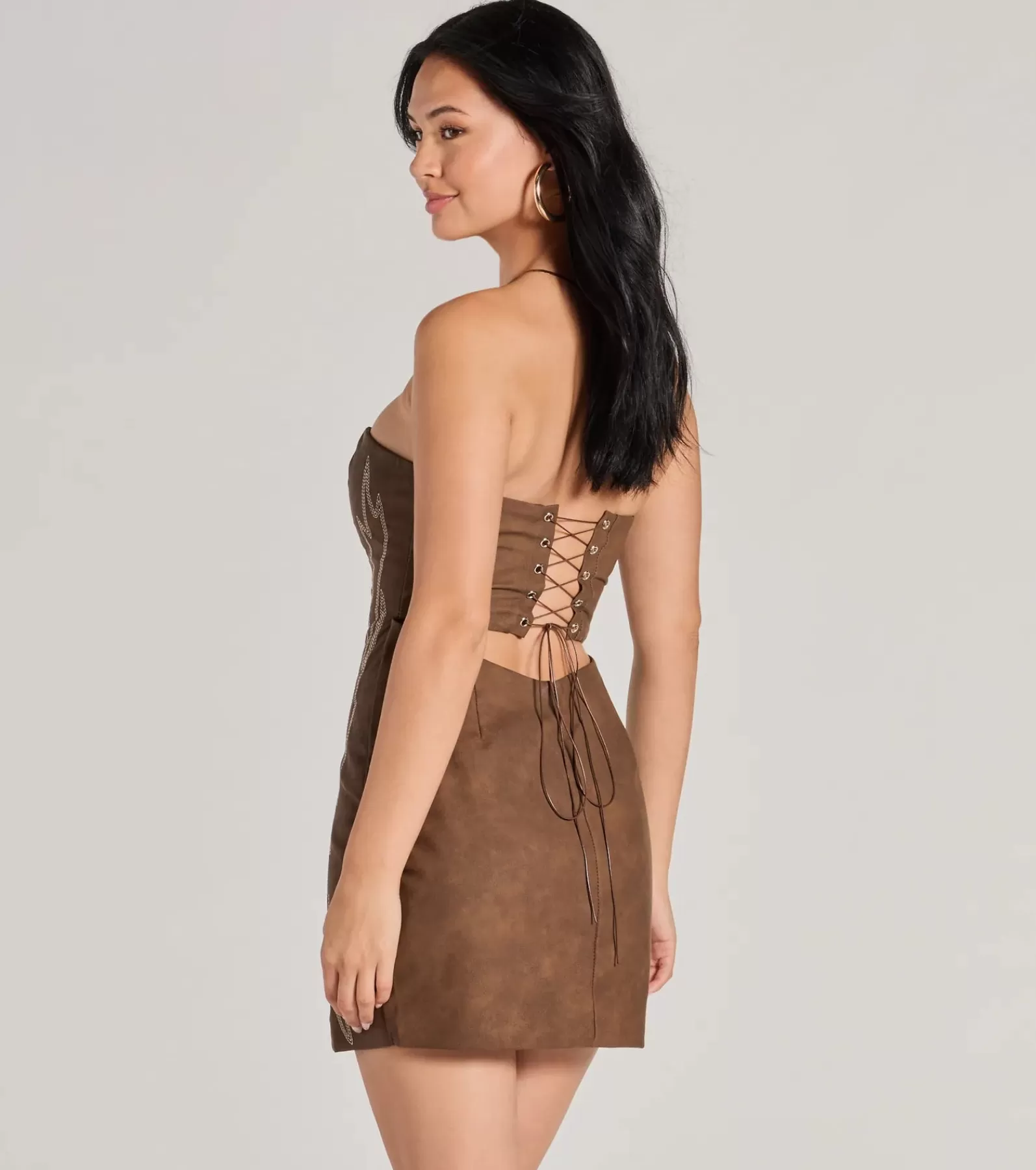 Windsor Club Dresses*Western Baddie Strapless Lace-Up Mini Dress